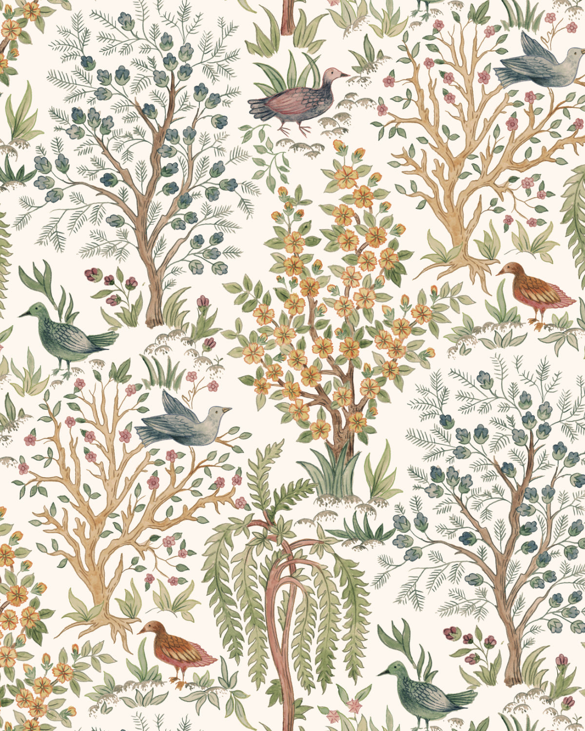 Songbird Garden in Cream Wallpaper