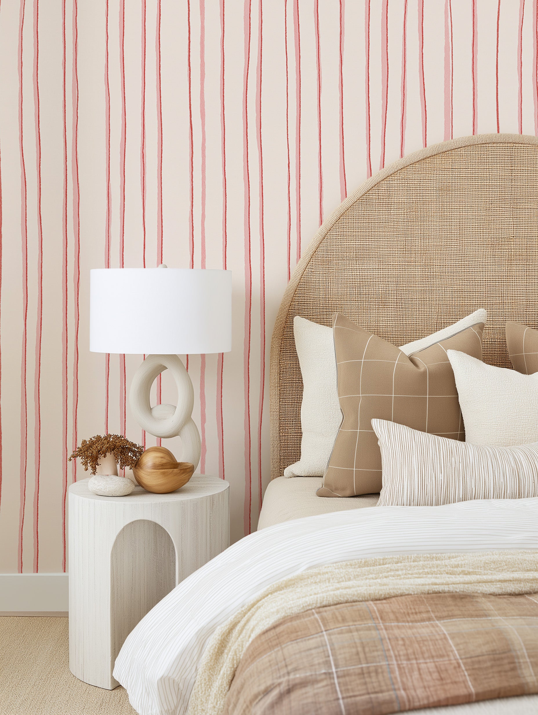 Sorbet Pink Stripes Wallpaper from Olive et Oriel where you can shop wallpaper and artworks online