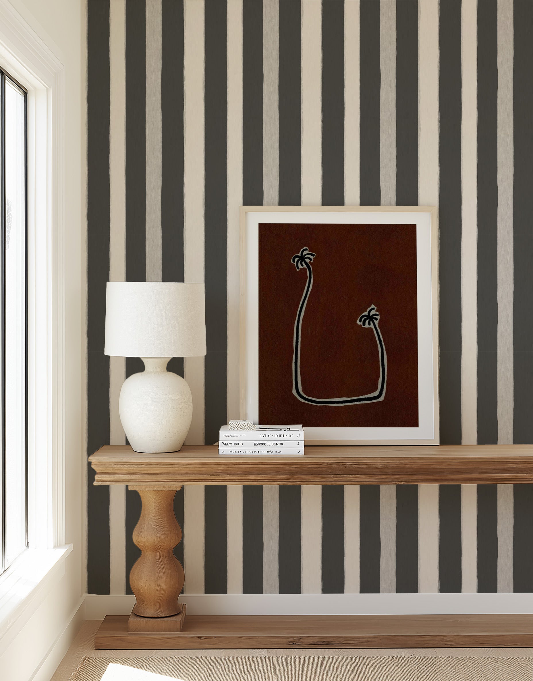 Sorrento Stripe in Charcoal Wallpaper from Olive et Oriel where you can shop wallpaper and artworks online