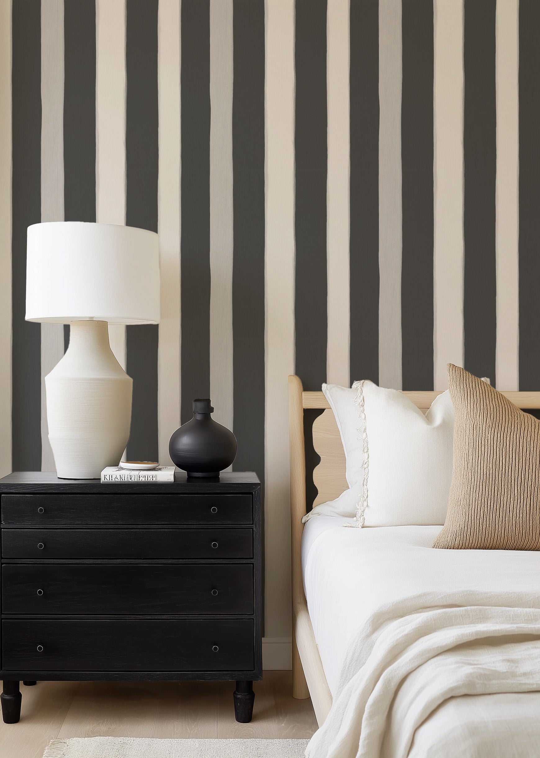 Sorrento Stripe in Charcoal Wallpaper from Olive et Oriel where you can shop wallpaper and artworks online