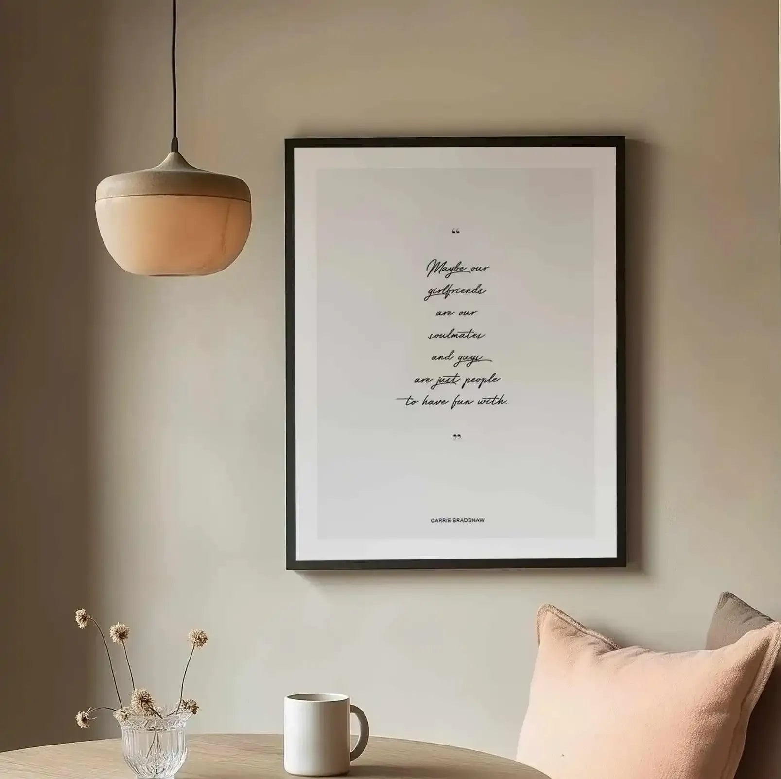 Soulmates - Carrie Bradshaw Quote Art Print from Olive et Oriel where you can shop wallpaper and artworks online