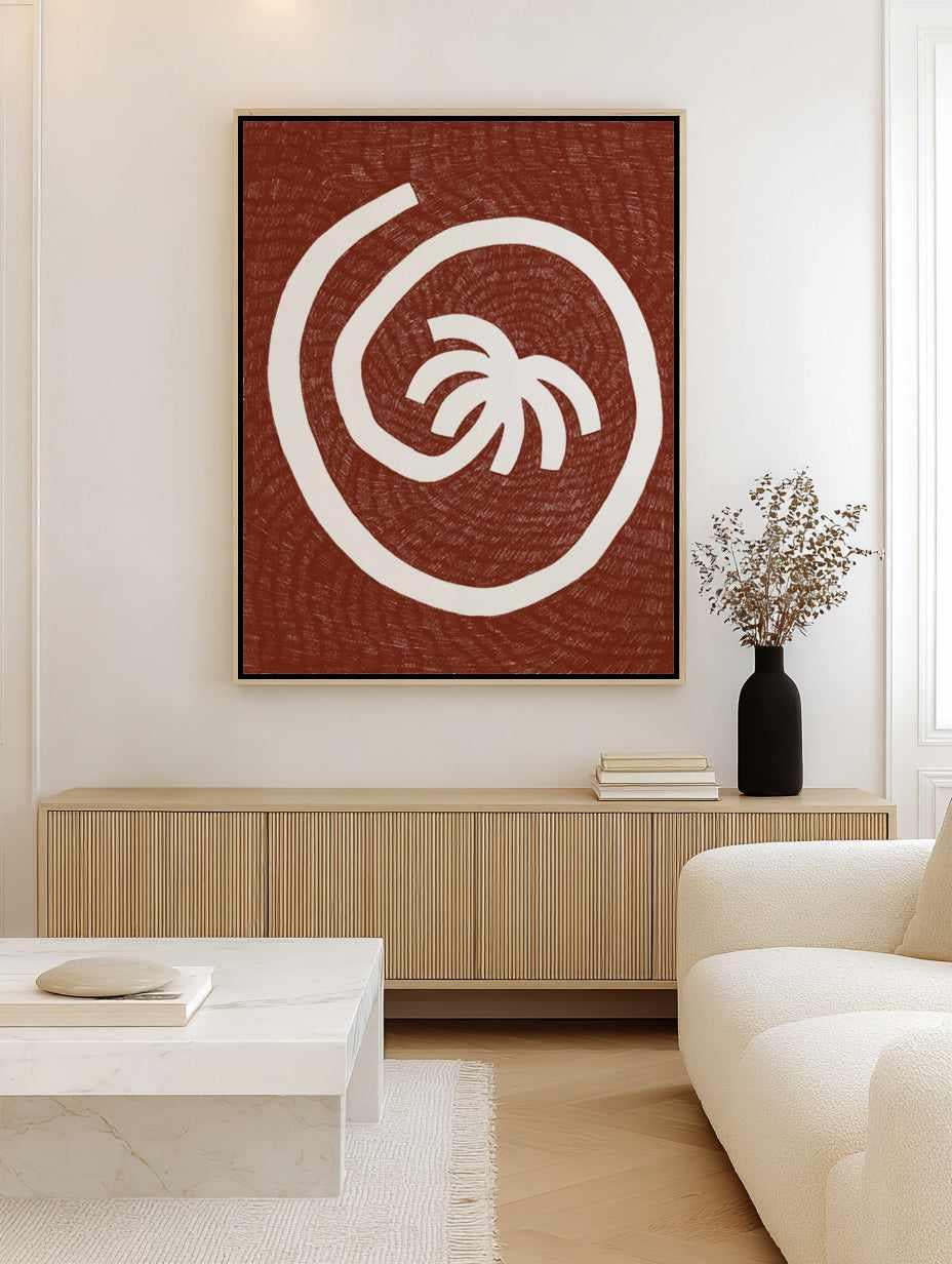 Spiral Palm Tree Red by Shatha Al Dafai | Framed Canvas Art Print from Olive et Oriel where you can shop wallpaper and artworks online