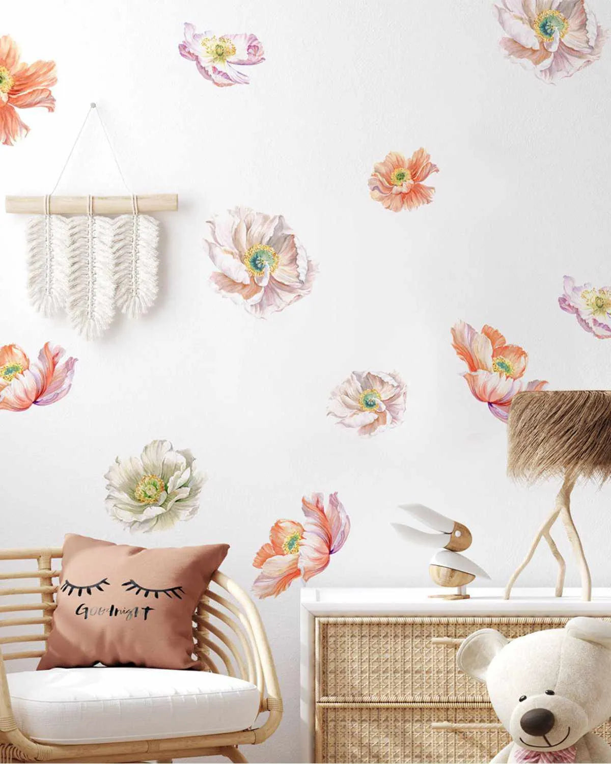 Spring Poppies Decal Set-Decals-Olive et Oriel-Decorate your kids bedroom wall decor with removable wall decals, these fabric kids decals are a great way to add colour and update your children's bedroom. Available as girls wall decals or boys wall decals, there are also nursery decals.