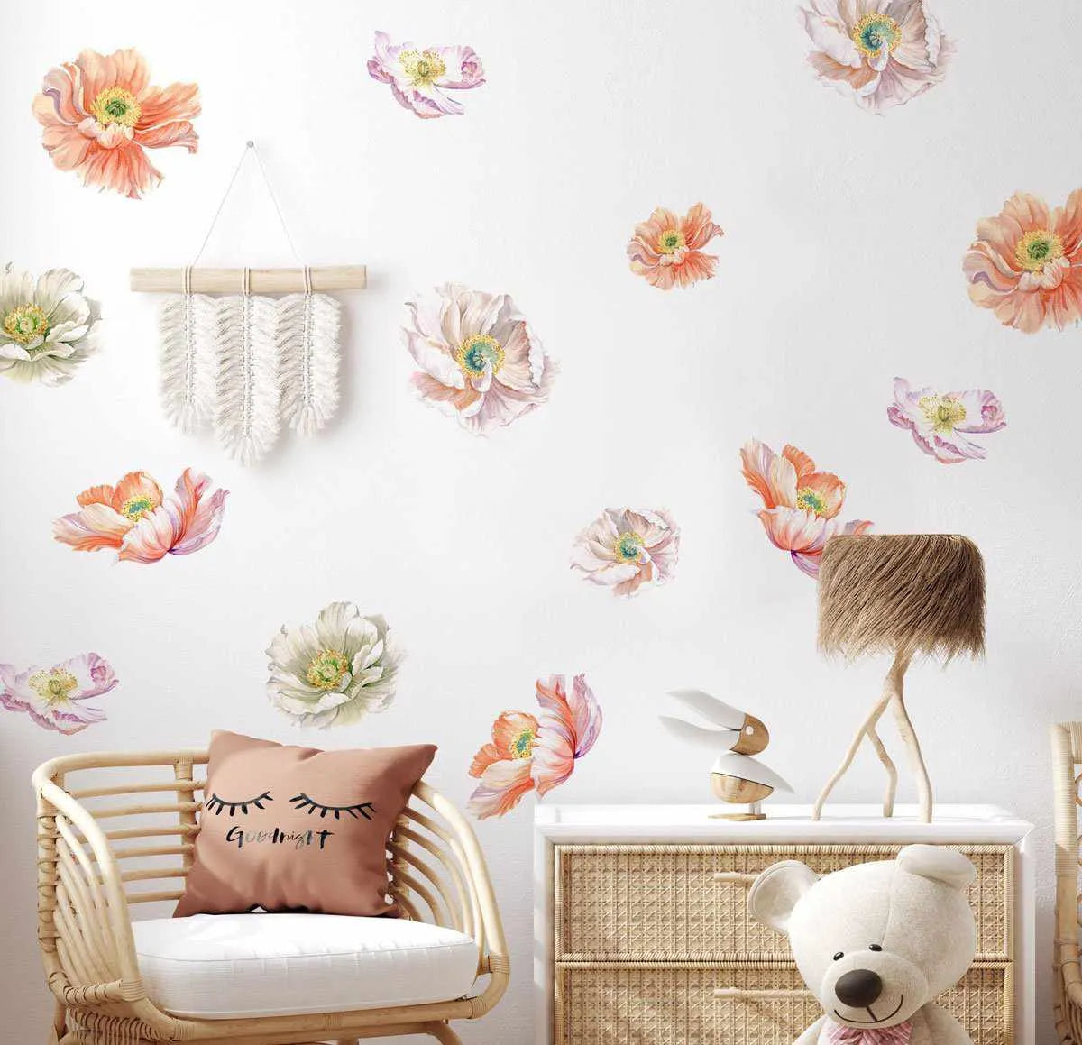 Spring Poppies Decal Set-Decals-Olive et Oriel-Decorate your kids bedroom wall decor with removable wall decals, these fabric kids decals are a great way to add colour and update your children's bedroom. Available as girls wall decals or boys wall decals, there are also nursery decals.