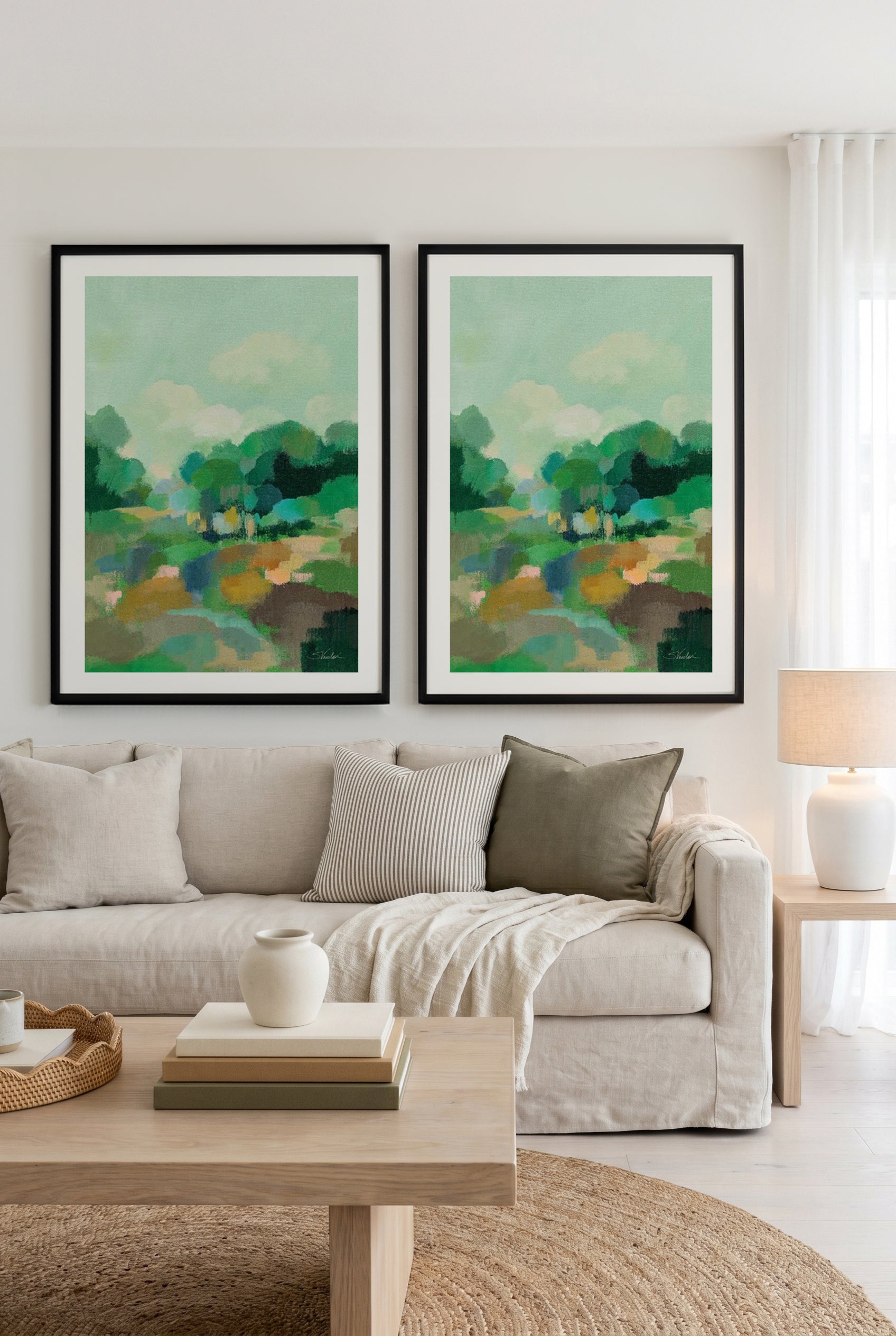 Spring Green I & II Art Print Set of 2 | Matching Wall Art