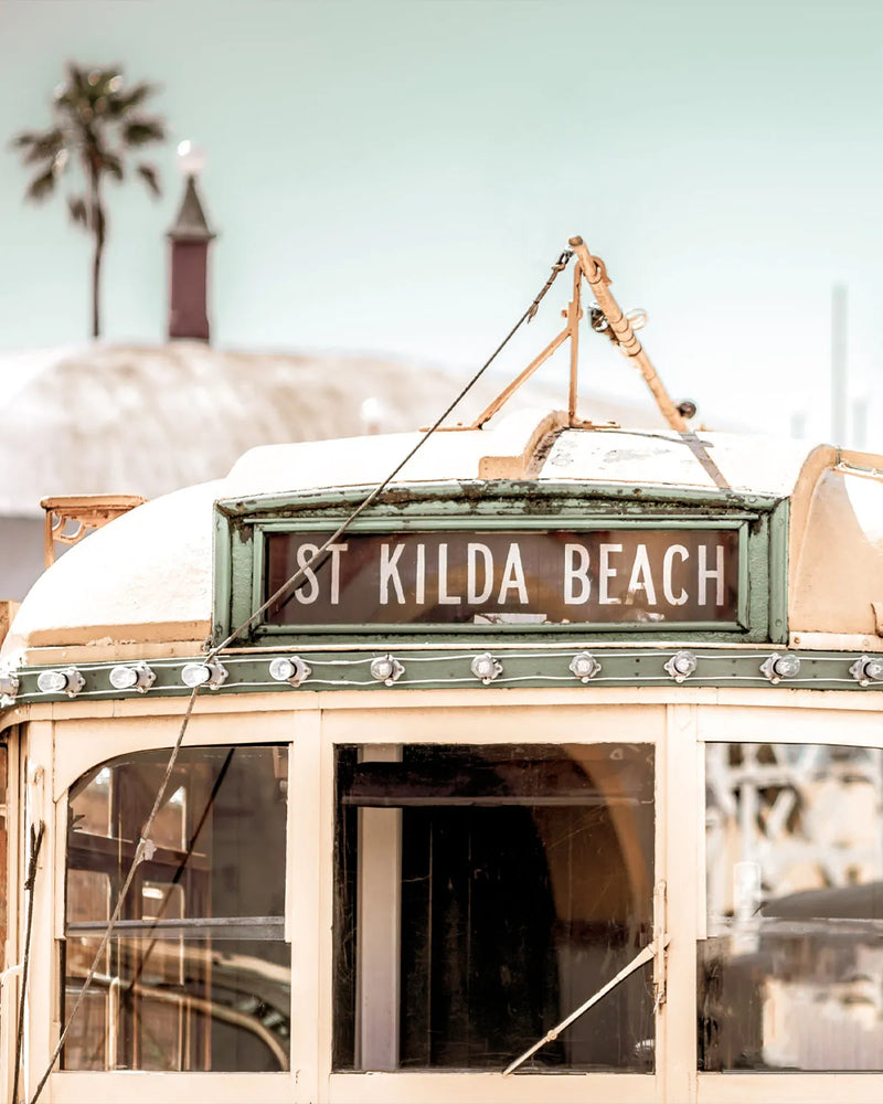St Kilda Beach Tram | Melbourne Photo Mural Wallpaper from Olive et Oriel where you can shop wallpaper and artworks online