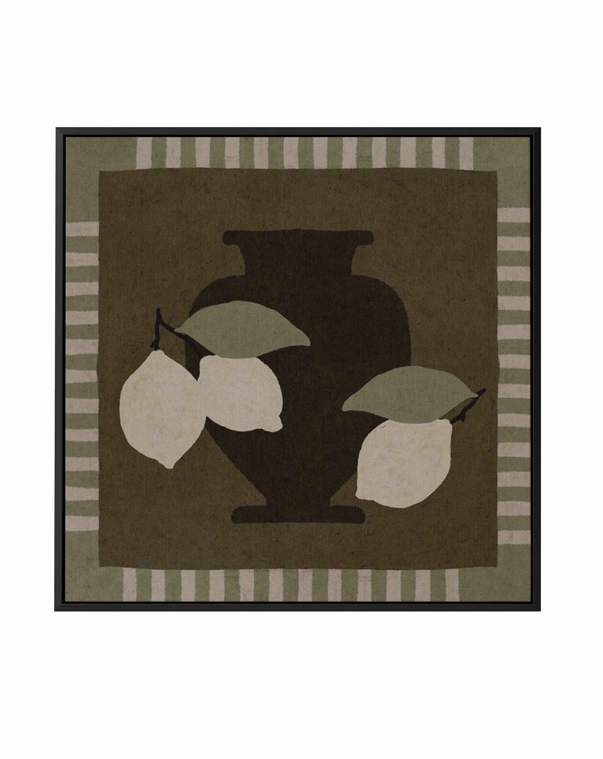 Still Life With Vase And Lemons I by Shatha Al Dafai | Framed Canvas Art Print from Olive et Oriel where you can shop wallpaper and artworks online