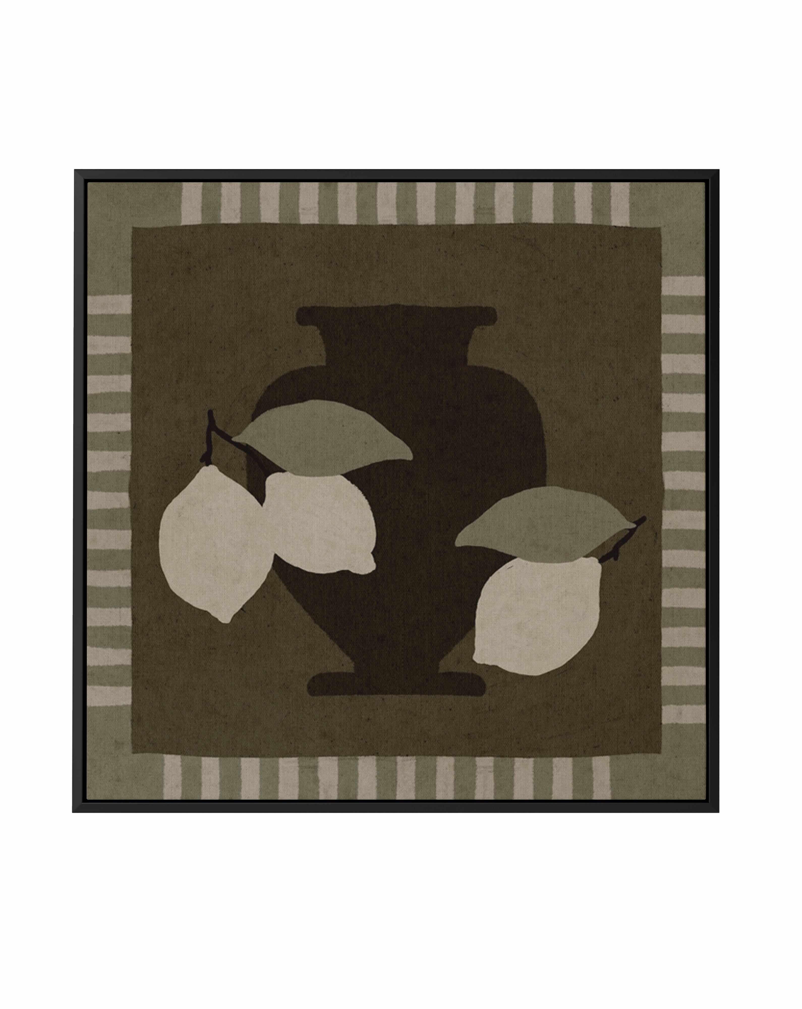 Still Life With Vase And Lemons I by Shatha Al Dafai | Framed Canvas Art Print from Olive et Oriel where you can shop wallpaper and artworks online