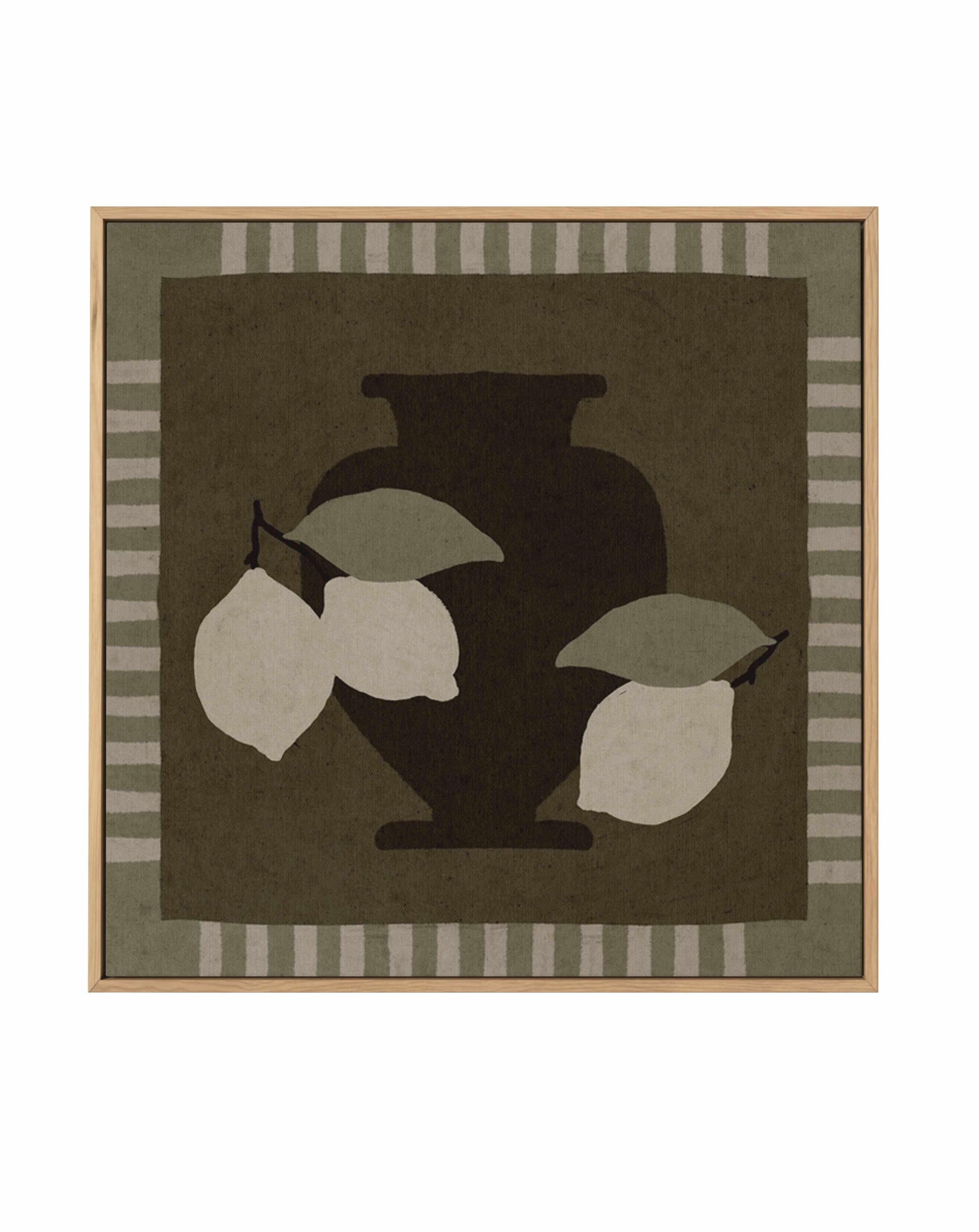 Still Life With Vase And Lemons I by Shatha Al Dafai | Framed Canvas Art Print from Olive et Oriel where you can shop wallpaper and artworks online