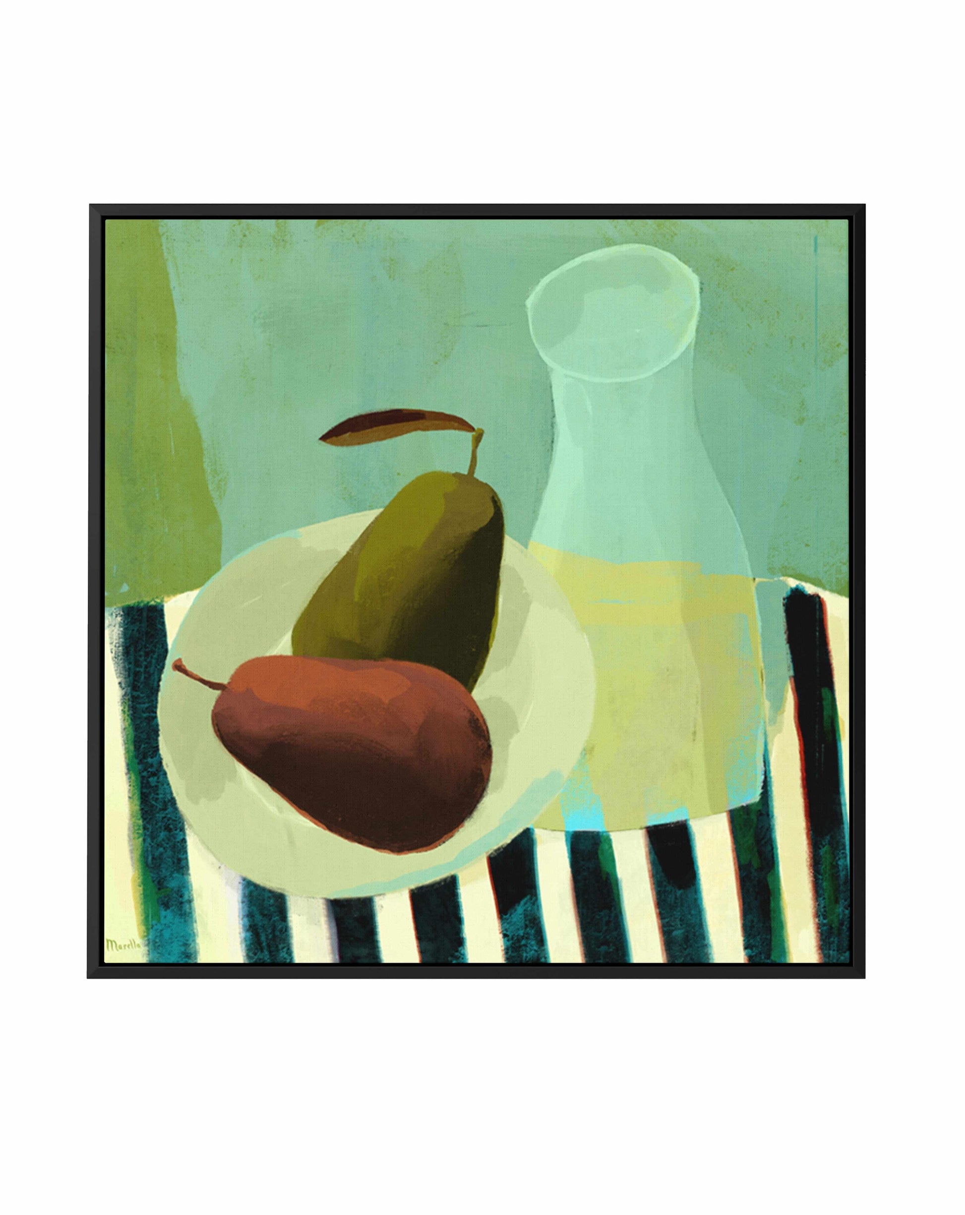 Still Life with Pears and White Wine by Marco Marella | Framed Canvas Art Print from Olive et Oriel where you can shop wallpaper and artworks online