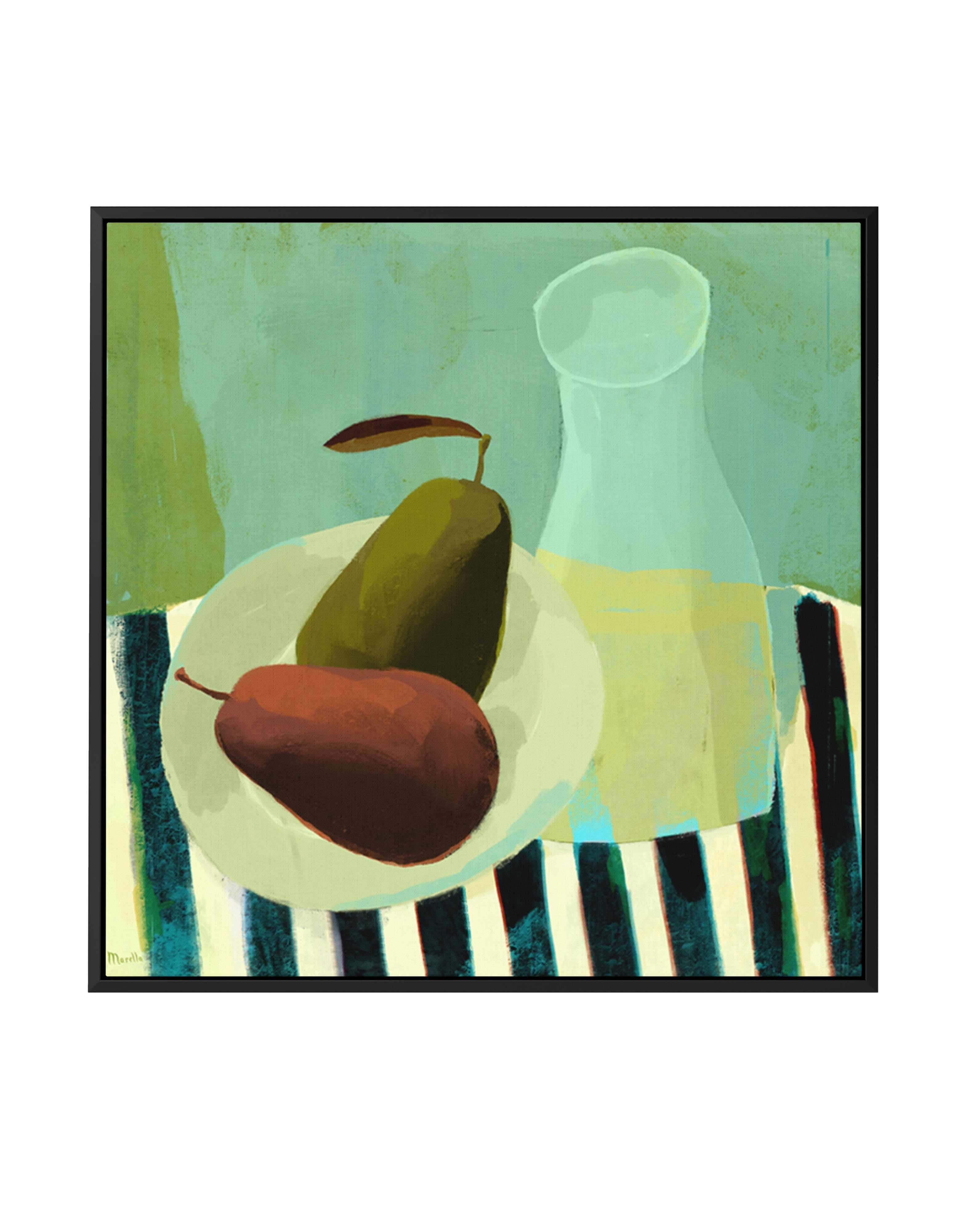 Still Life with Pears and White Wine by Marco Marella | Framed Canvas Art Print from Olive et Oriel where you can shop wallpaper and artworks online