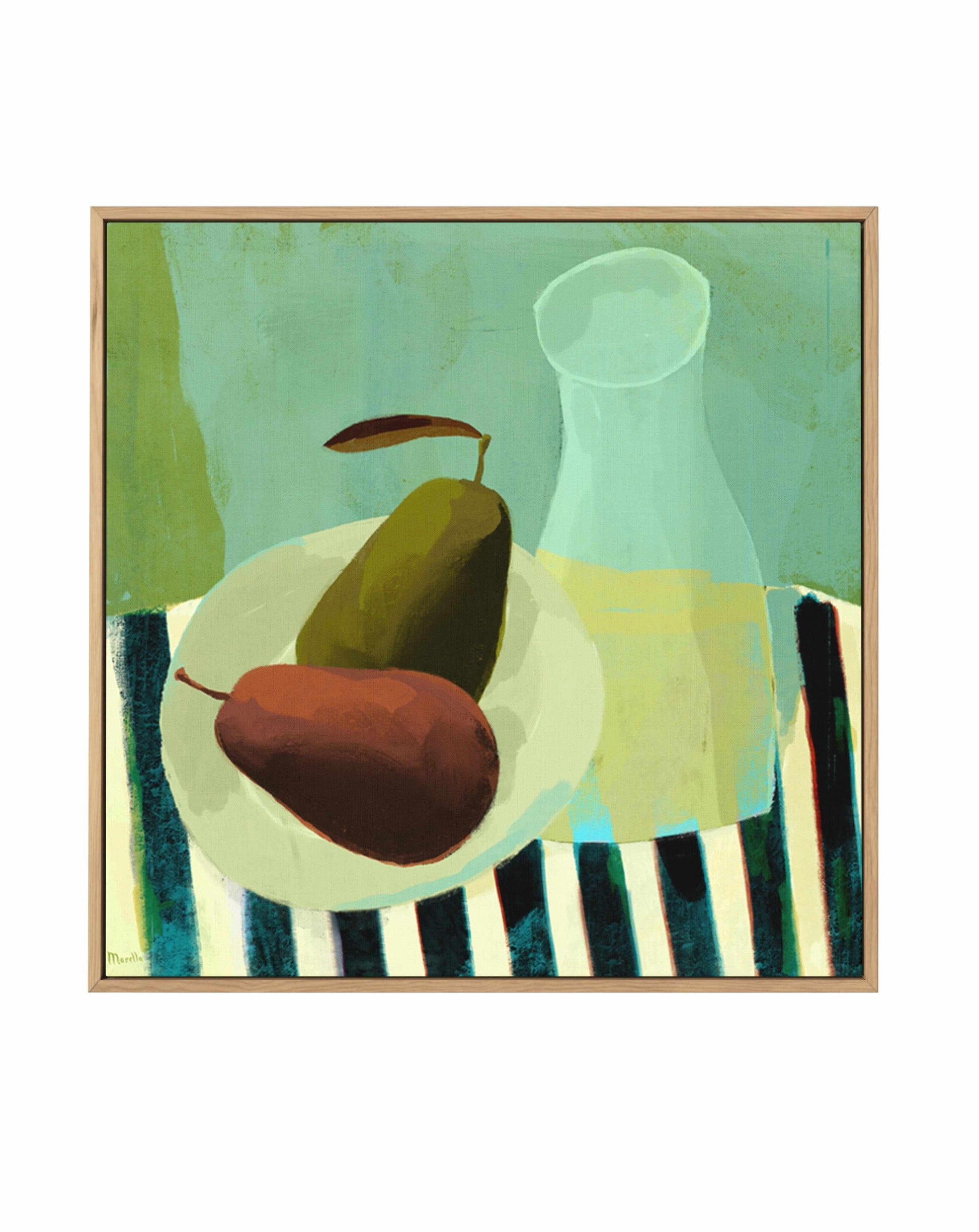 Still Life with Pears and White Wine by Marco Marella | Framed Canvas Art Print from Olive et Oriel where you can shop wallpaper and artworks online