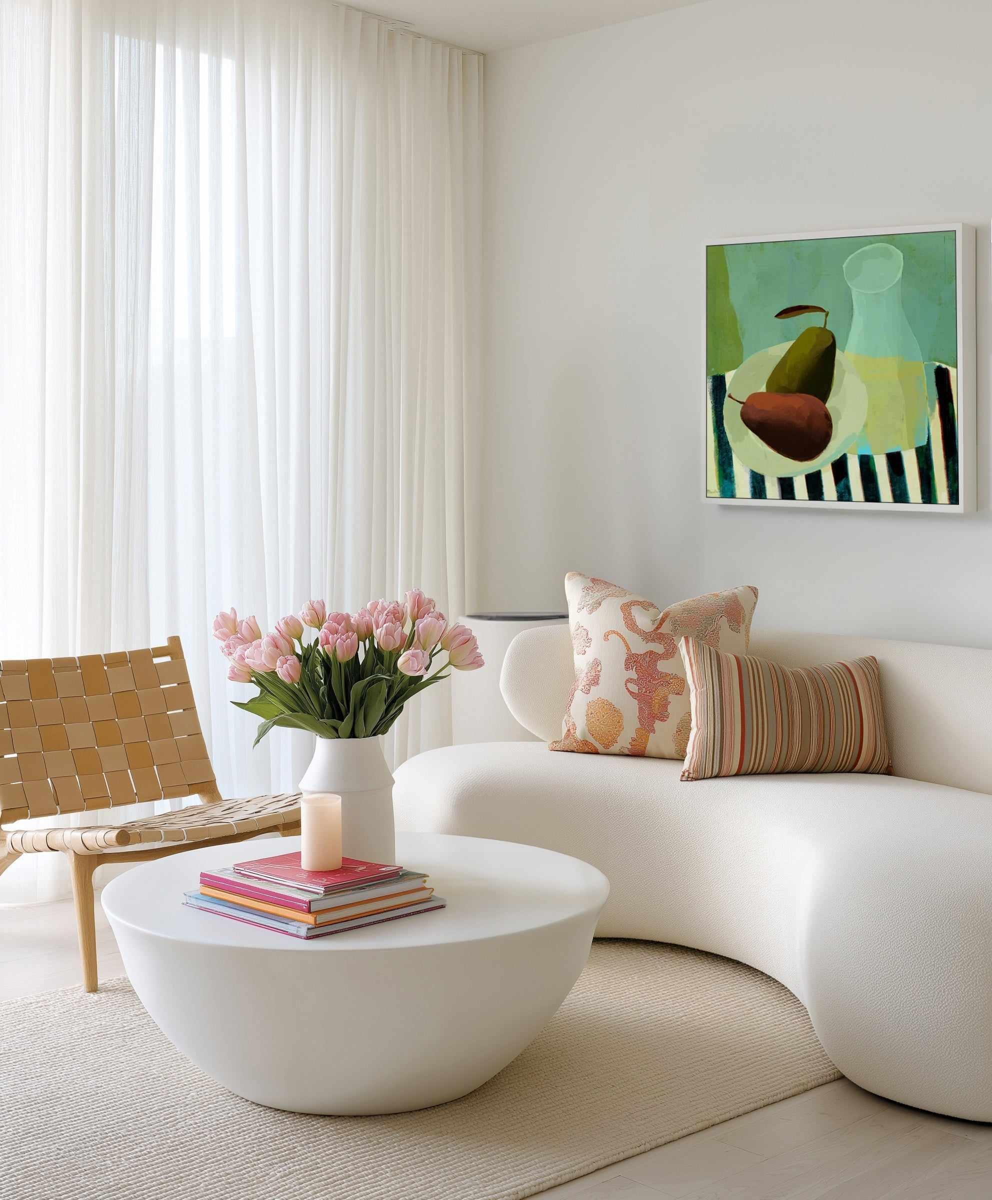 Still Life with Pears and White Wine by Marco Marella | Framed Canvas Art Print from Olive et Oriel where you can shop wallpaper and artworks online