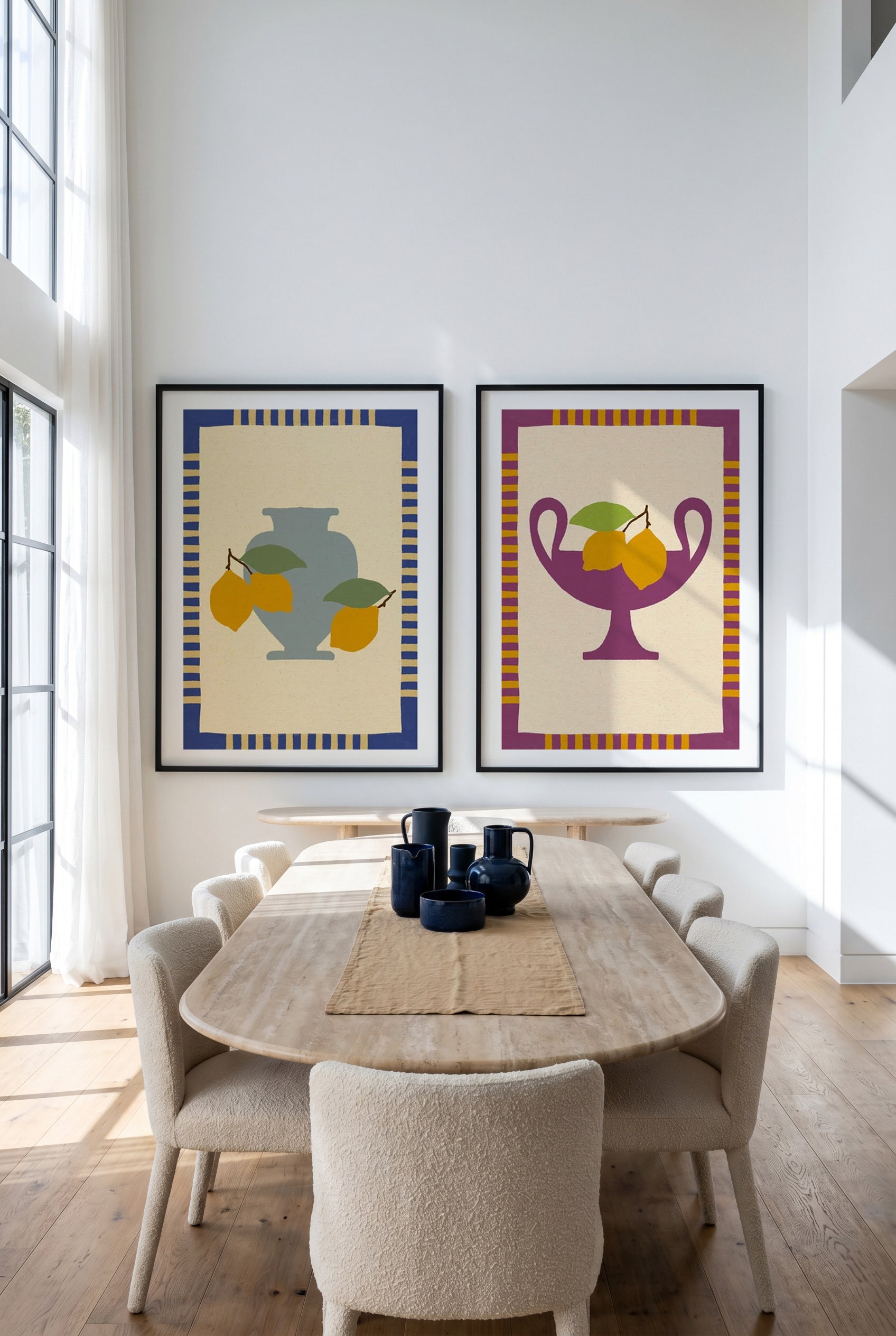 Still Life With Vase And Lemons I & II Color Edition by Shatha Al Dafai Art Print Set of 2 | Matching Wall Art