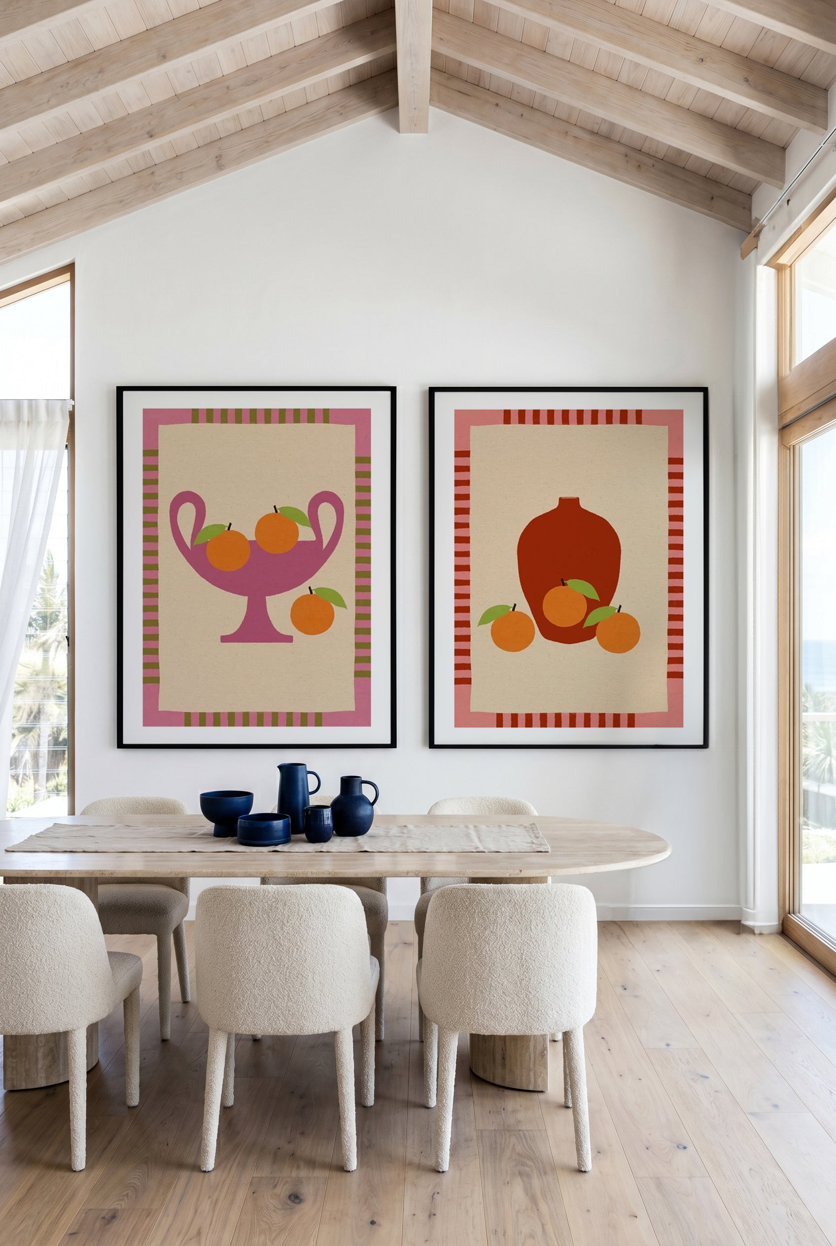 Still Life With Vase And Oranges I & II Color Edition by Shatha Al Dafai Art Print Set of 2 | Matching Wall Art