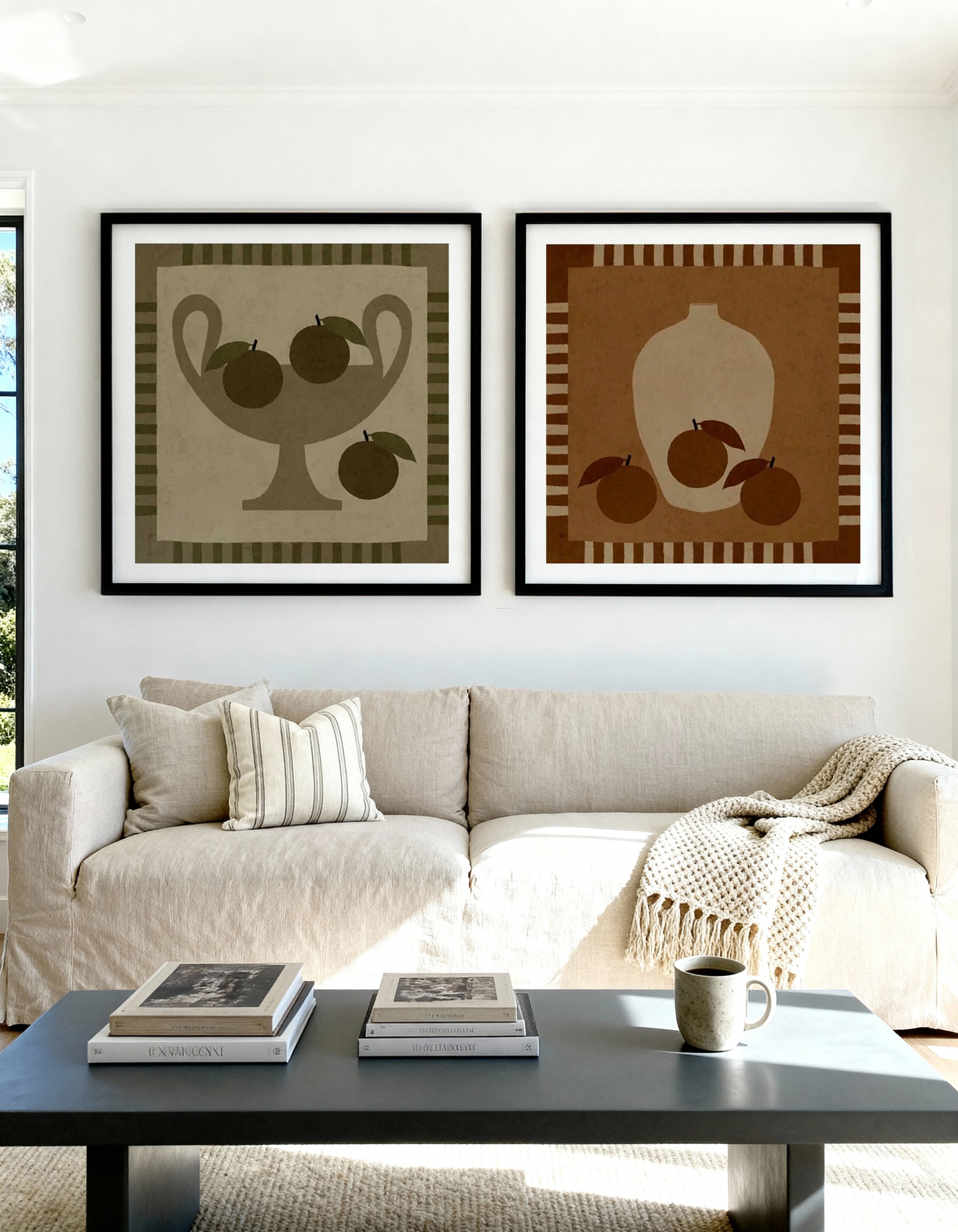 Still Life With Vase And Oranges I & II by Shatha Al Dafai Art Print Set of 2 | Matching Wall Art