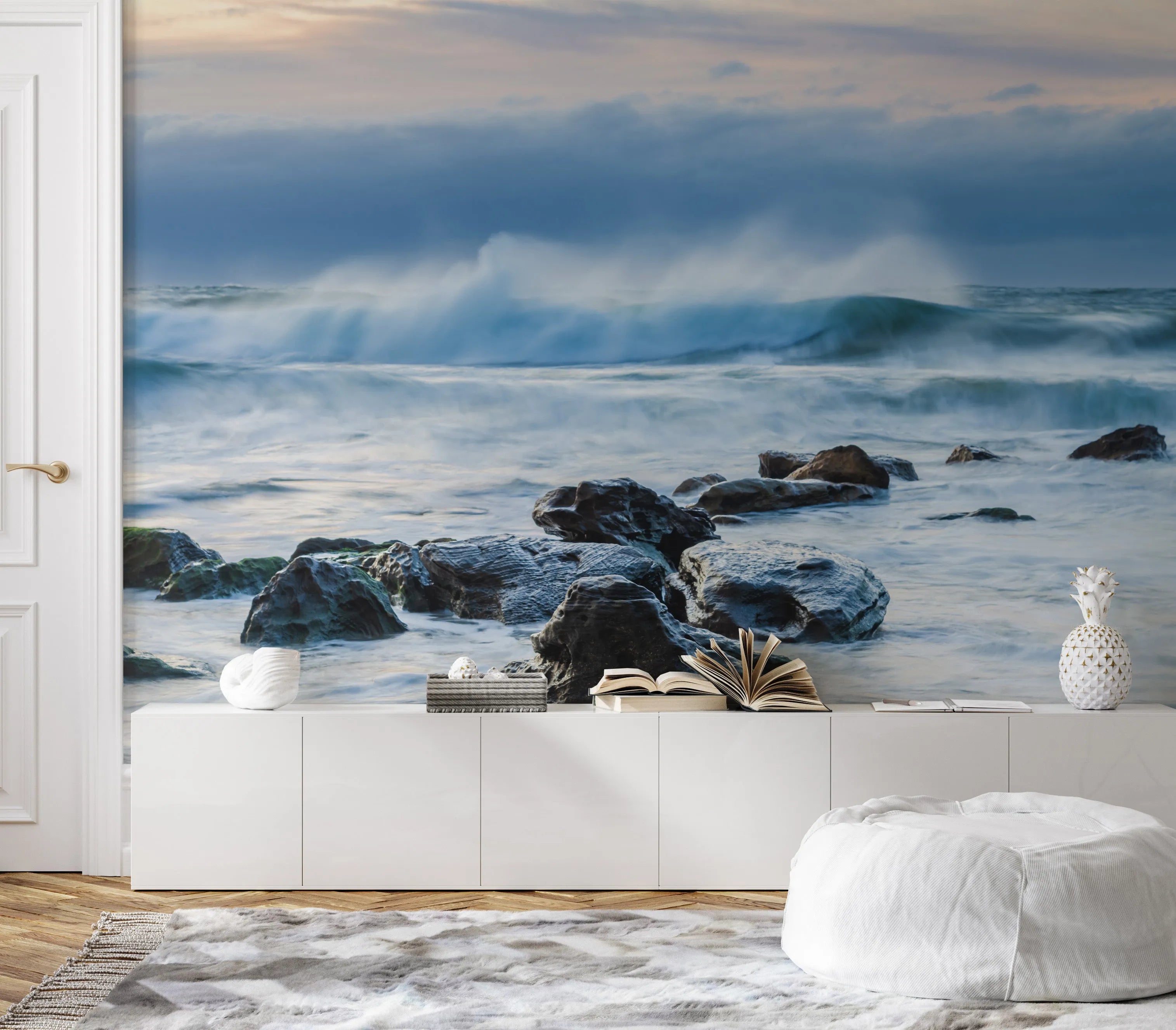 Stormy Seaside Photo Mural Wallpaper from Olive et Oriel where you can shop wallpaper and artworks online