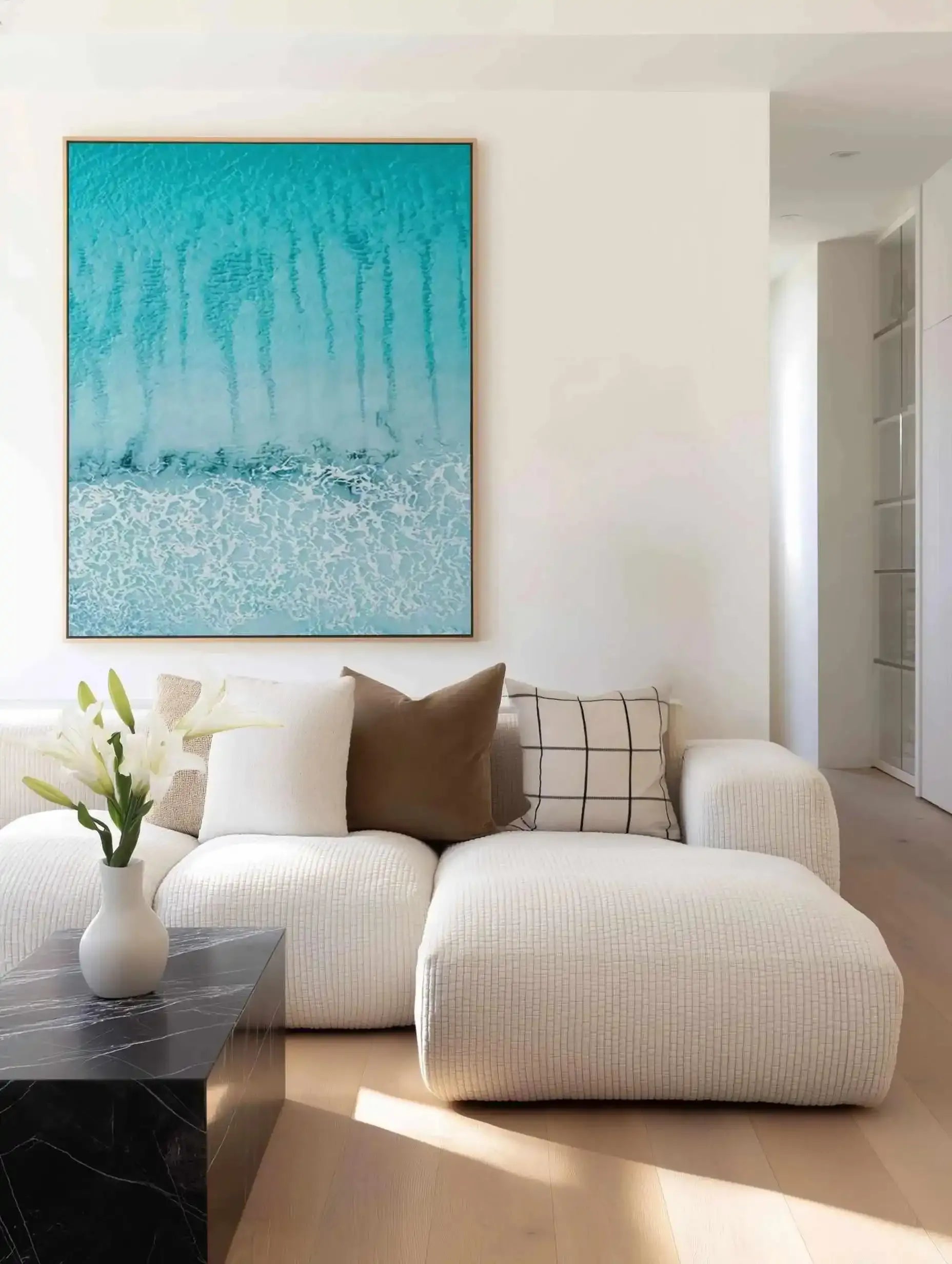 Streaky Thistle Cove | Aerial Photo Wall Framed Canvas Art Print from Olive et Oriel where you can shop wallpaper and artworks online