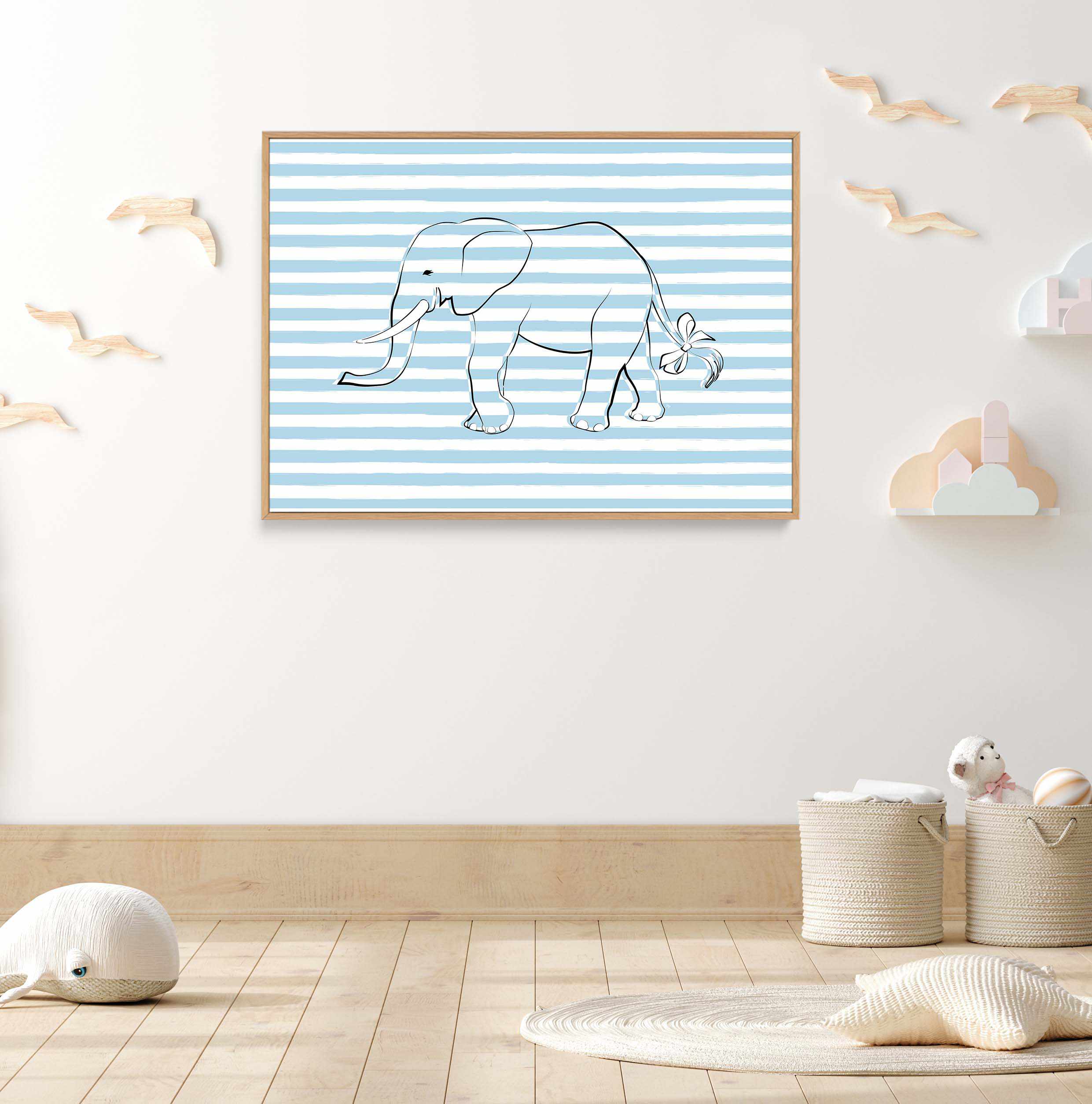 Stripe Elephant by Martina | Framed Canvas Art Print