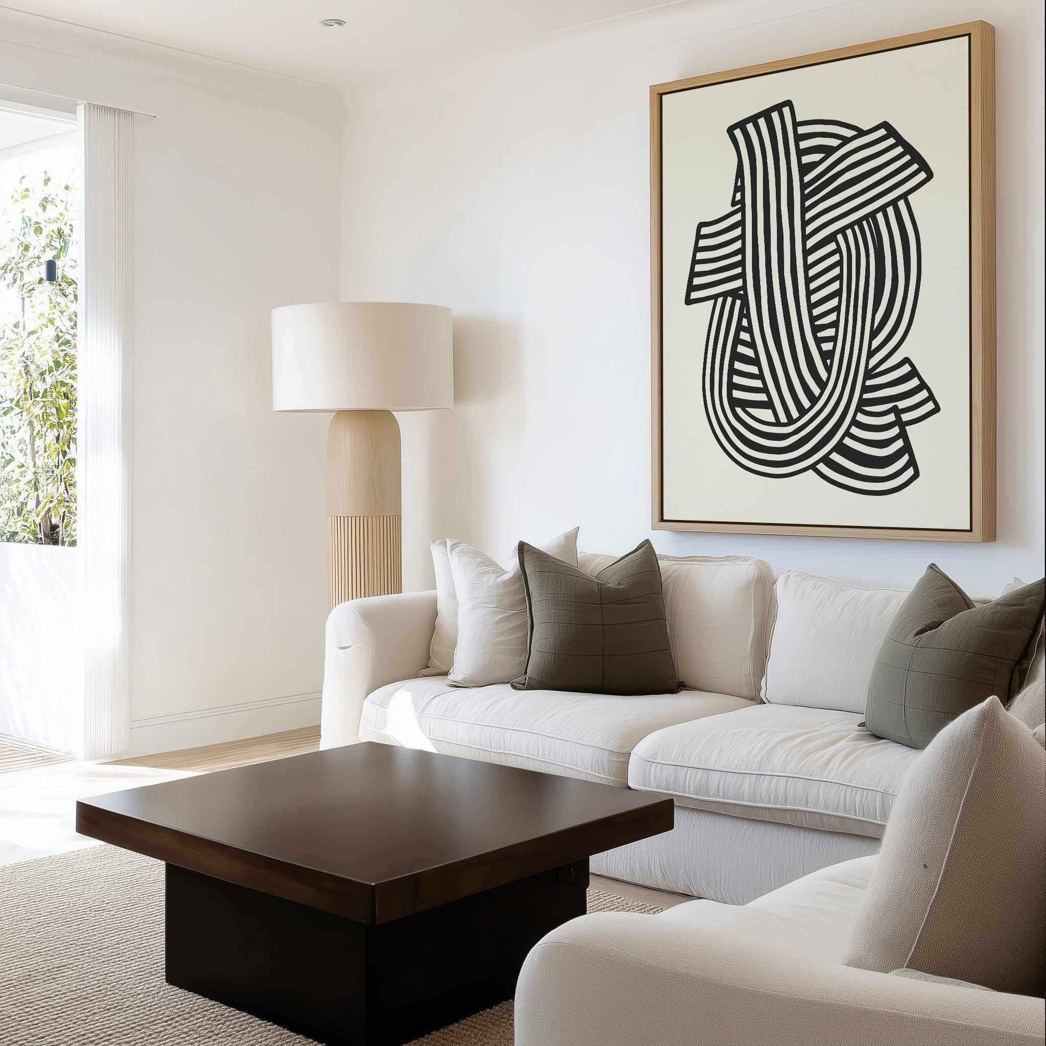 Striped Abstract In Black by Little Dean | Framed Canvas Art Print from Olive et Oriel where you can shop wallpaper and artworks online