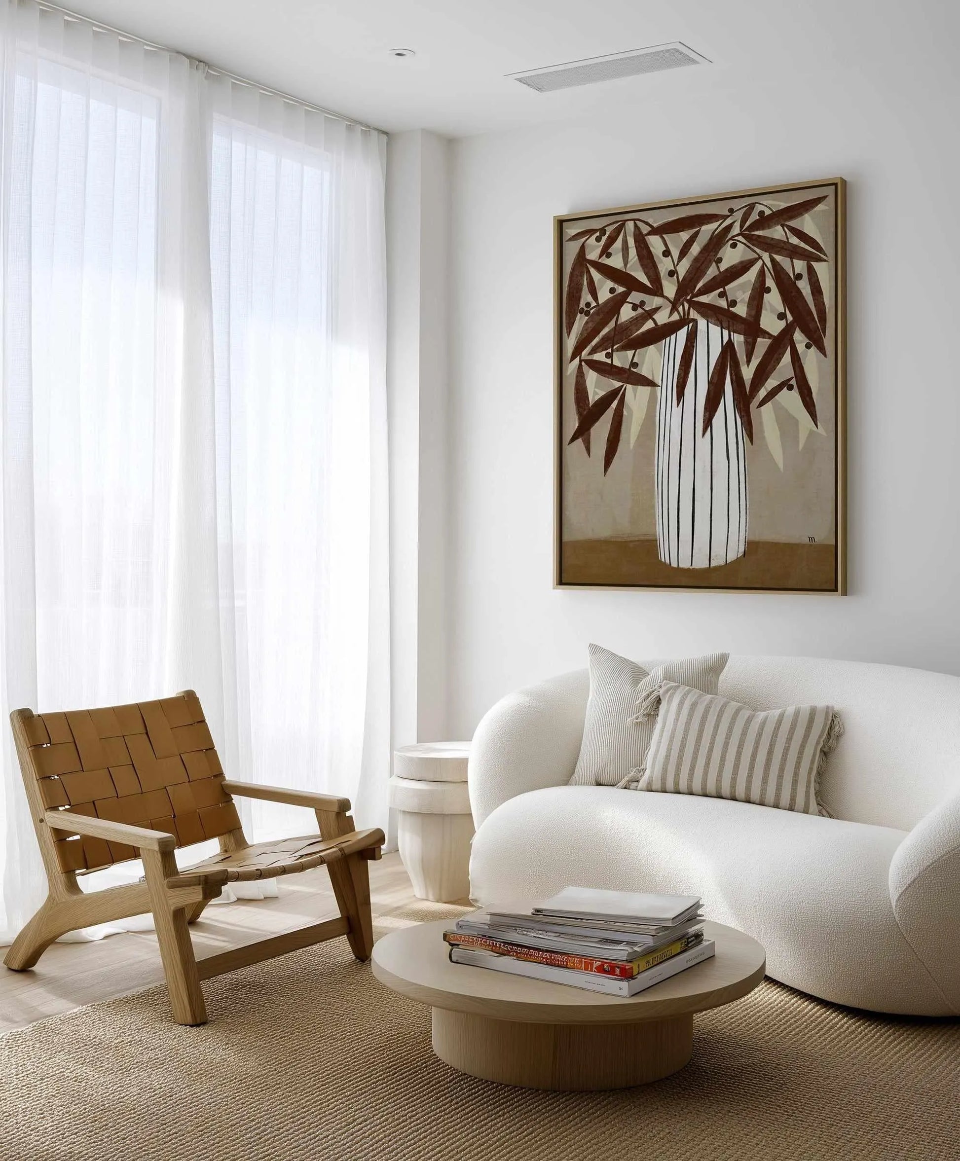 Striped Vase Neutrals by Marco Marella | Framed Canvas Art Print from Olive et Oriel where you can shop wallpaper and artworks online