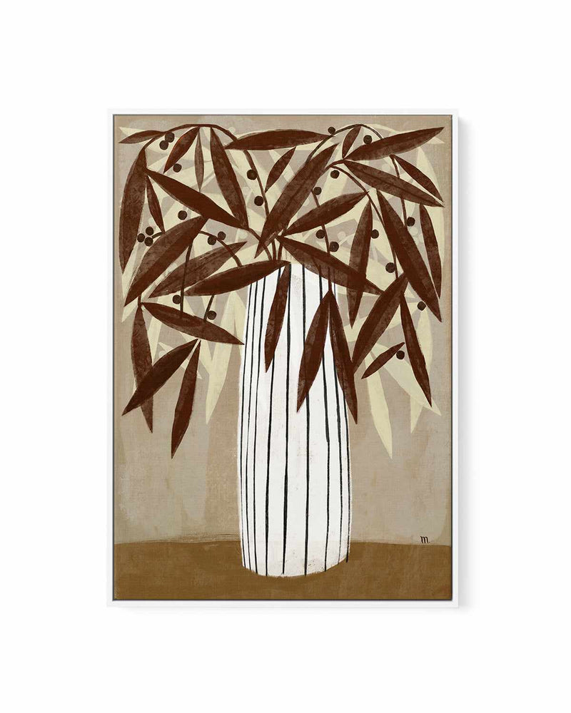 Striped Vase Neutrals by Marco Marella | Framed Canvas Art Print