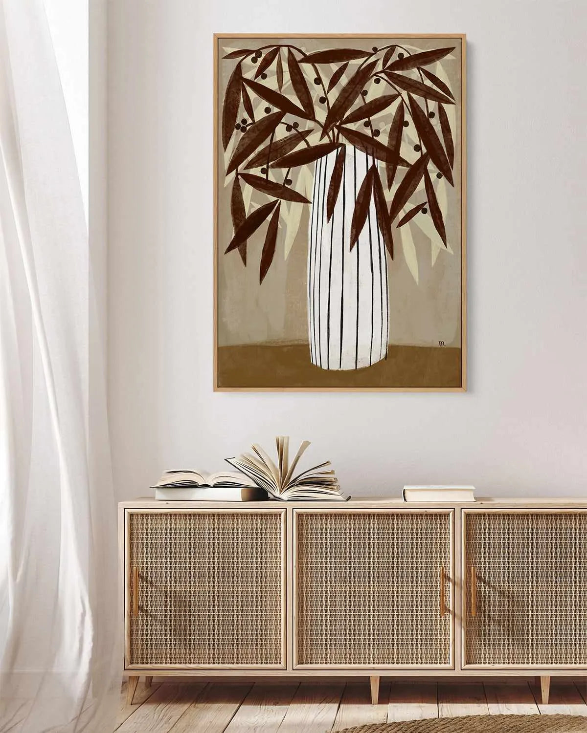 Striped Vase Neutrals by Marco Marella | Framed Canvas Art Print from Olive et Oriel where you can shop wallpaper and artworks online