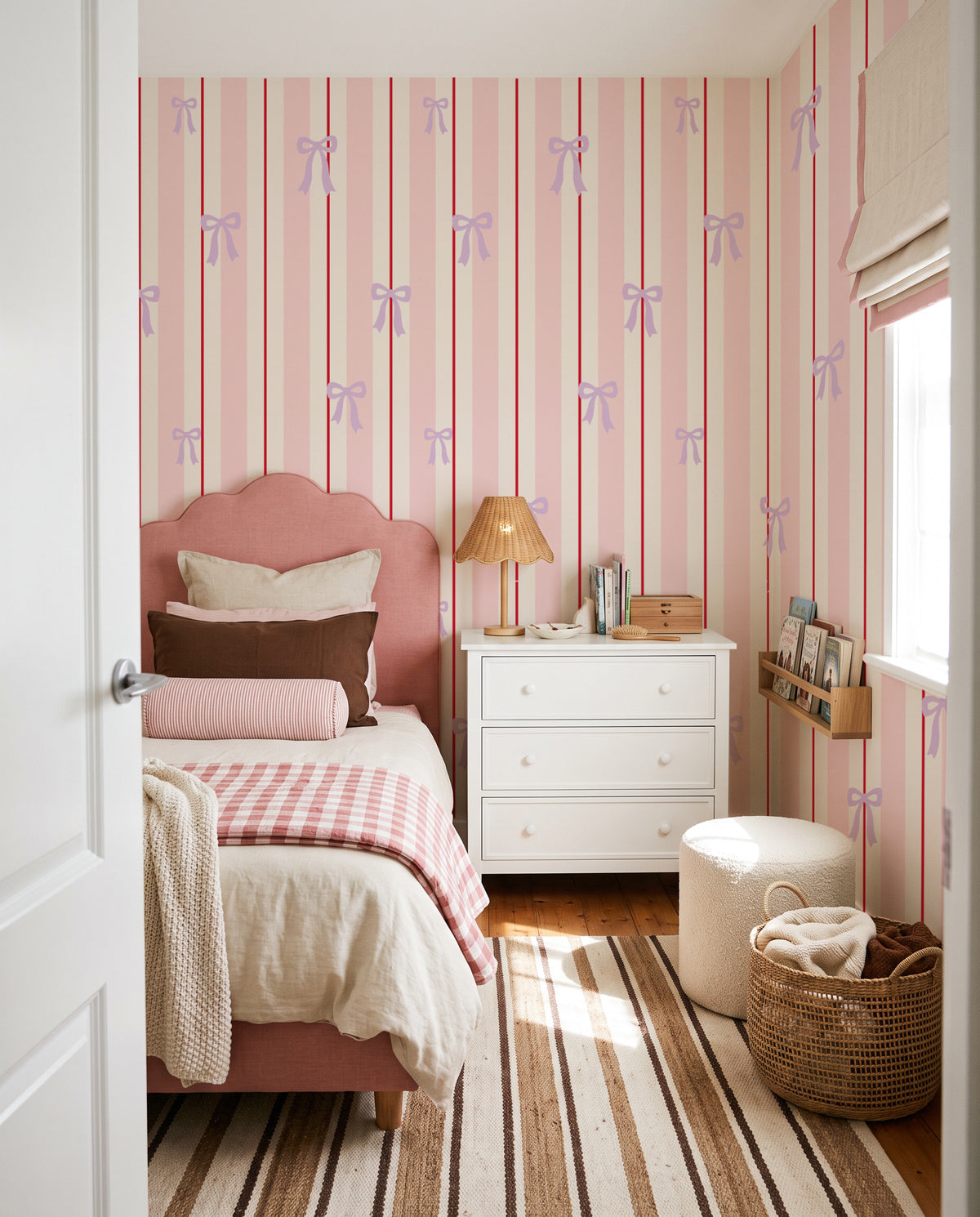 Stripes & Bows | Linen Texture Wallpaper