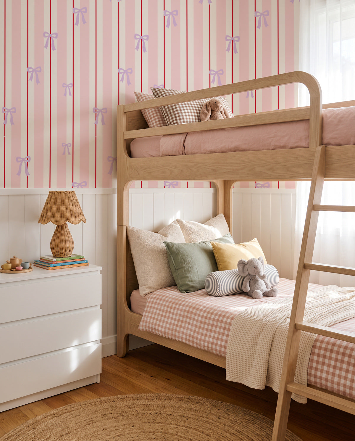 Stripes & Bows | Linen Texture Wallpaper