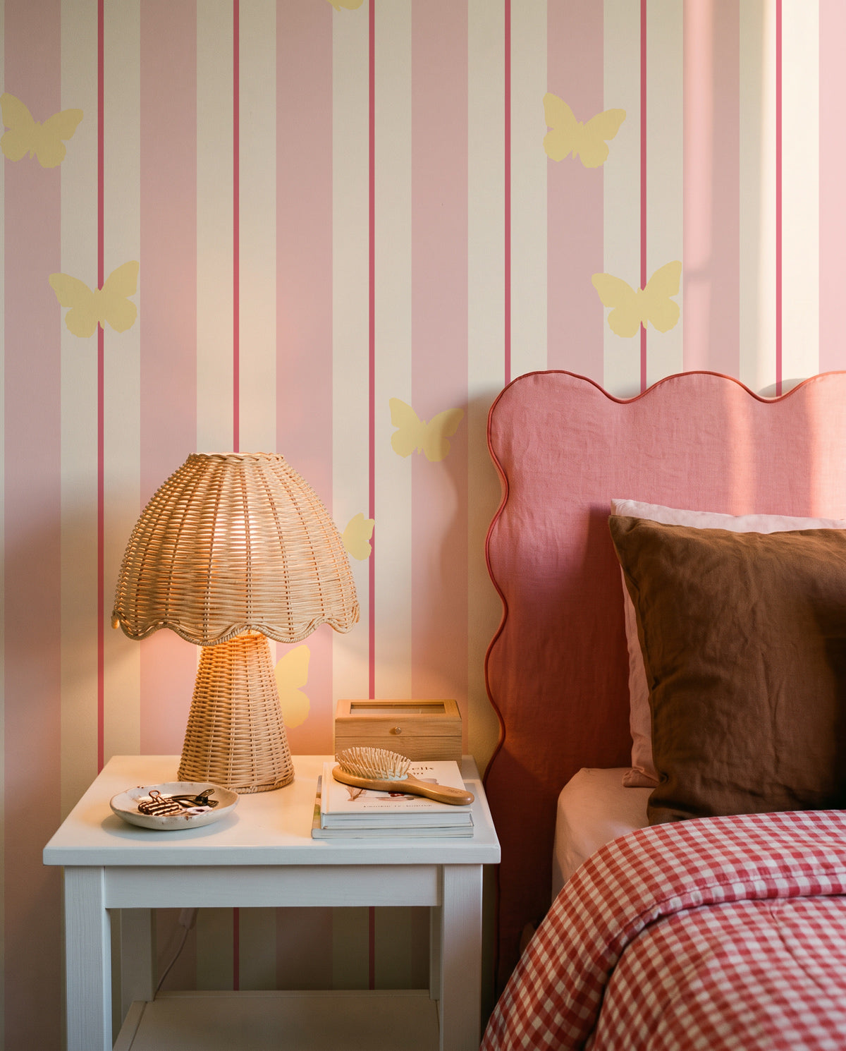 Stripes & Butterflies | Linen Texture Wallpaper