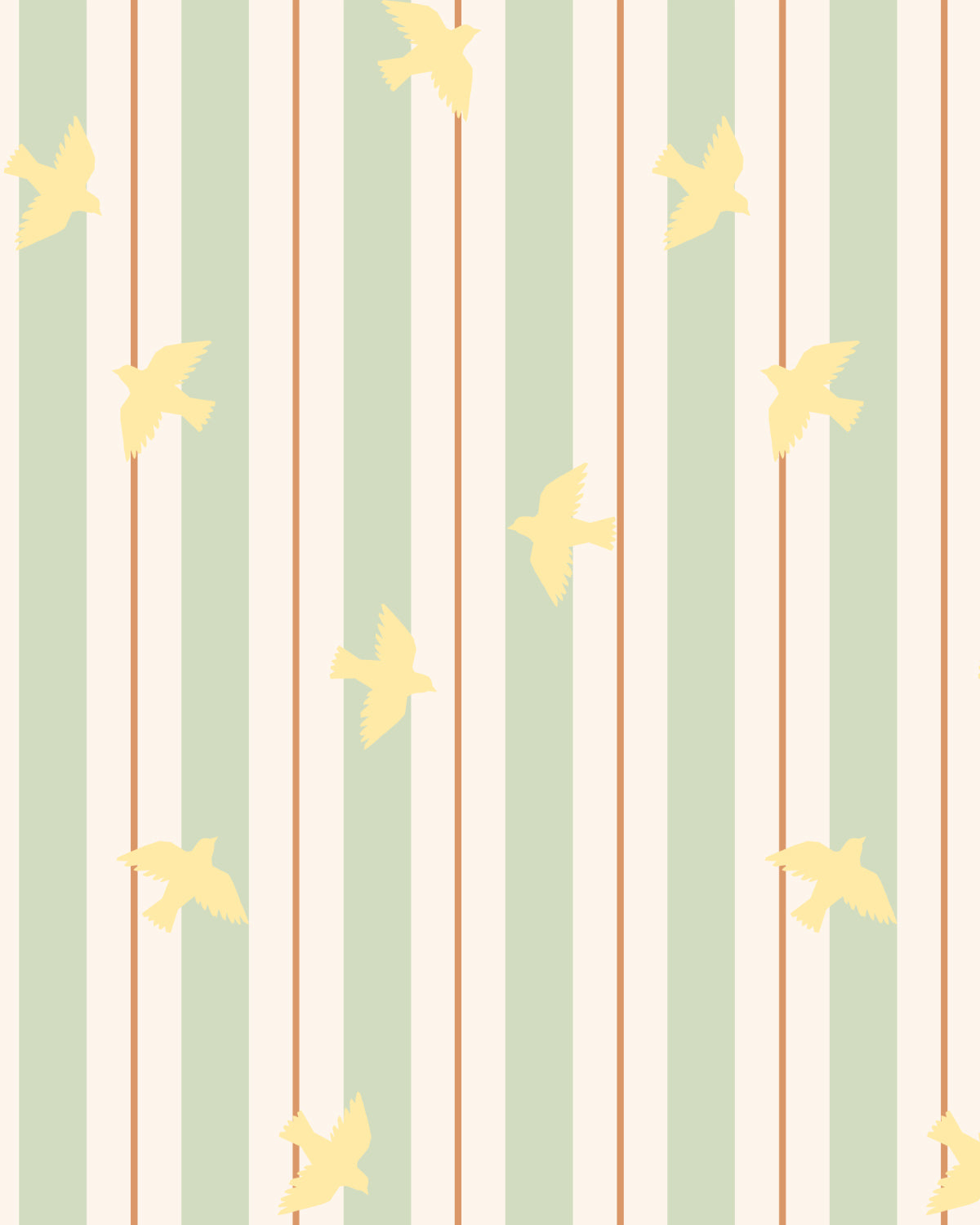 Stripes and Birds | Linen Texture Wallpaper