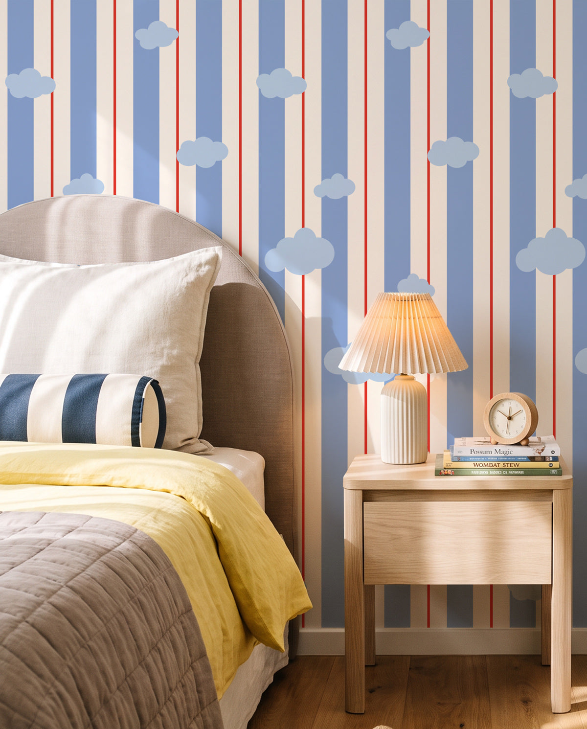 Stripes & Clouds | Linen Texture Wallpaper