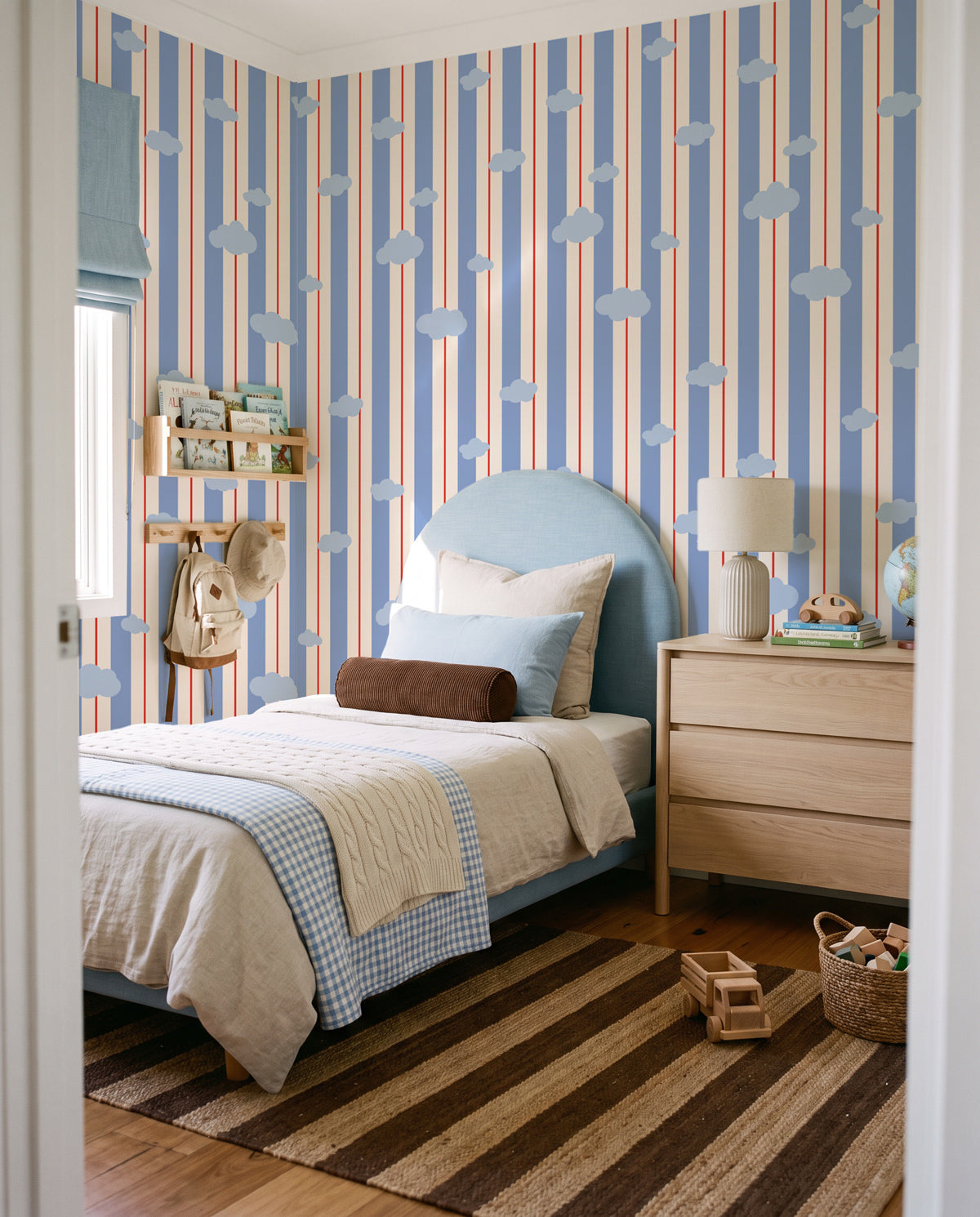 Stripes & Clouds | Linen Texture Wallpaper