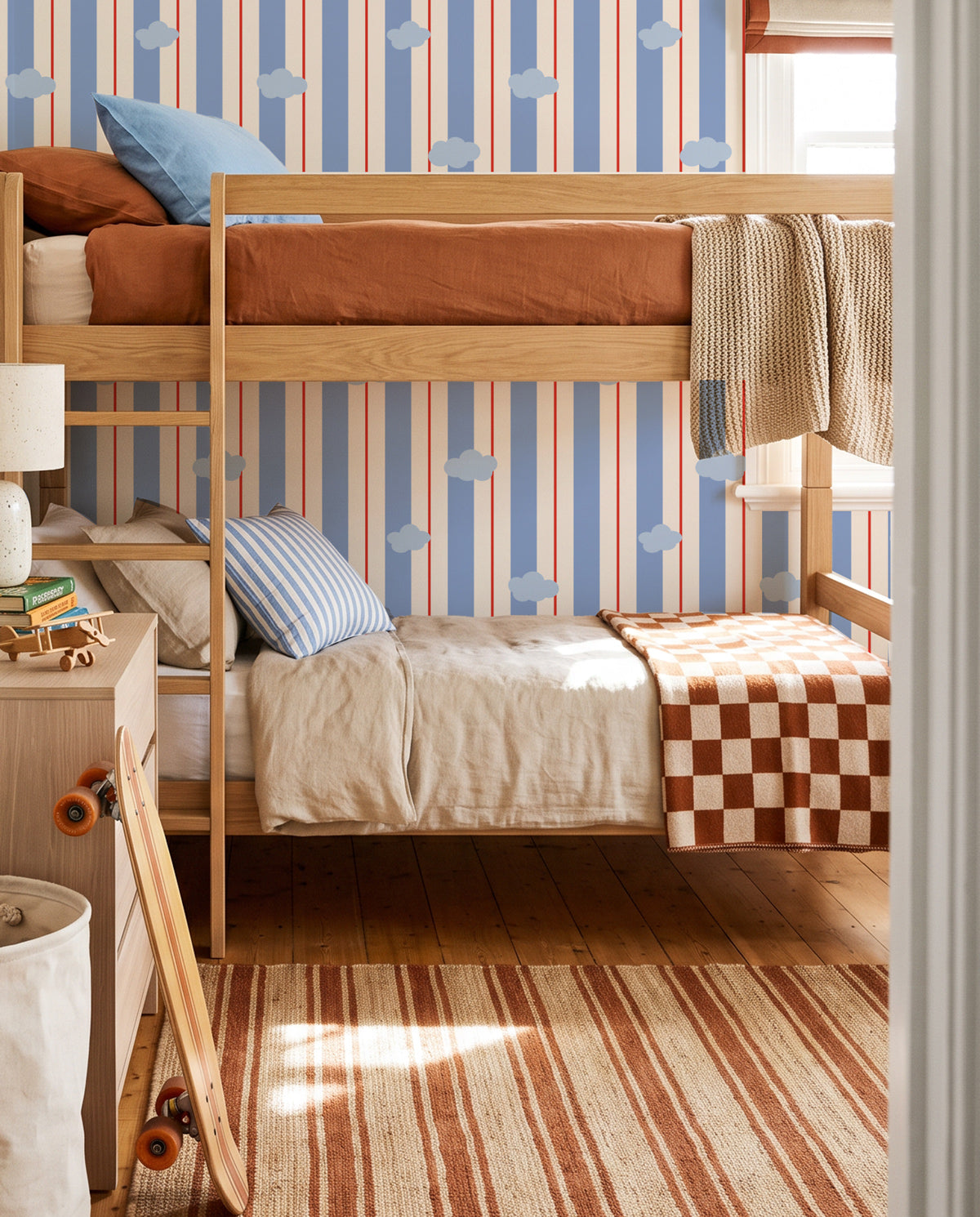 Stripes & Clouds | Linen Texture Wallpaper