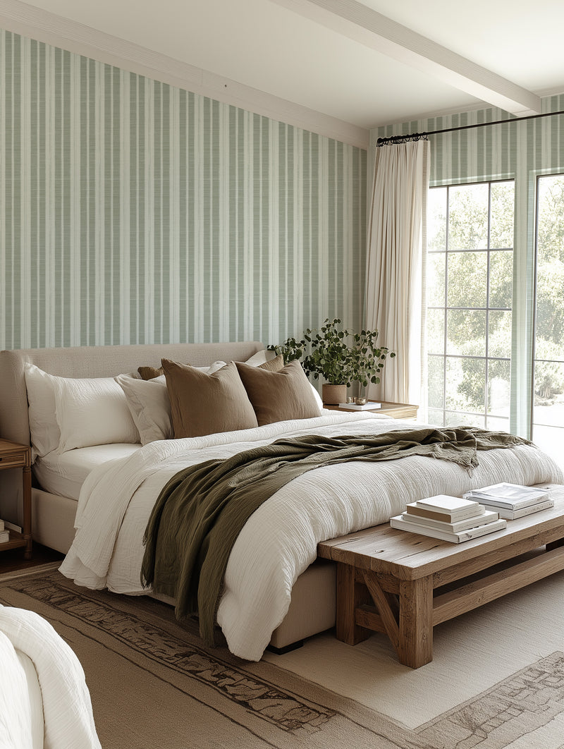 Stripe Weave in Sage Green Wallpaper from Olive et Oriel where you can shop wallpaper and artworks online