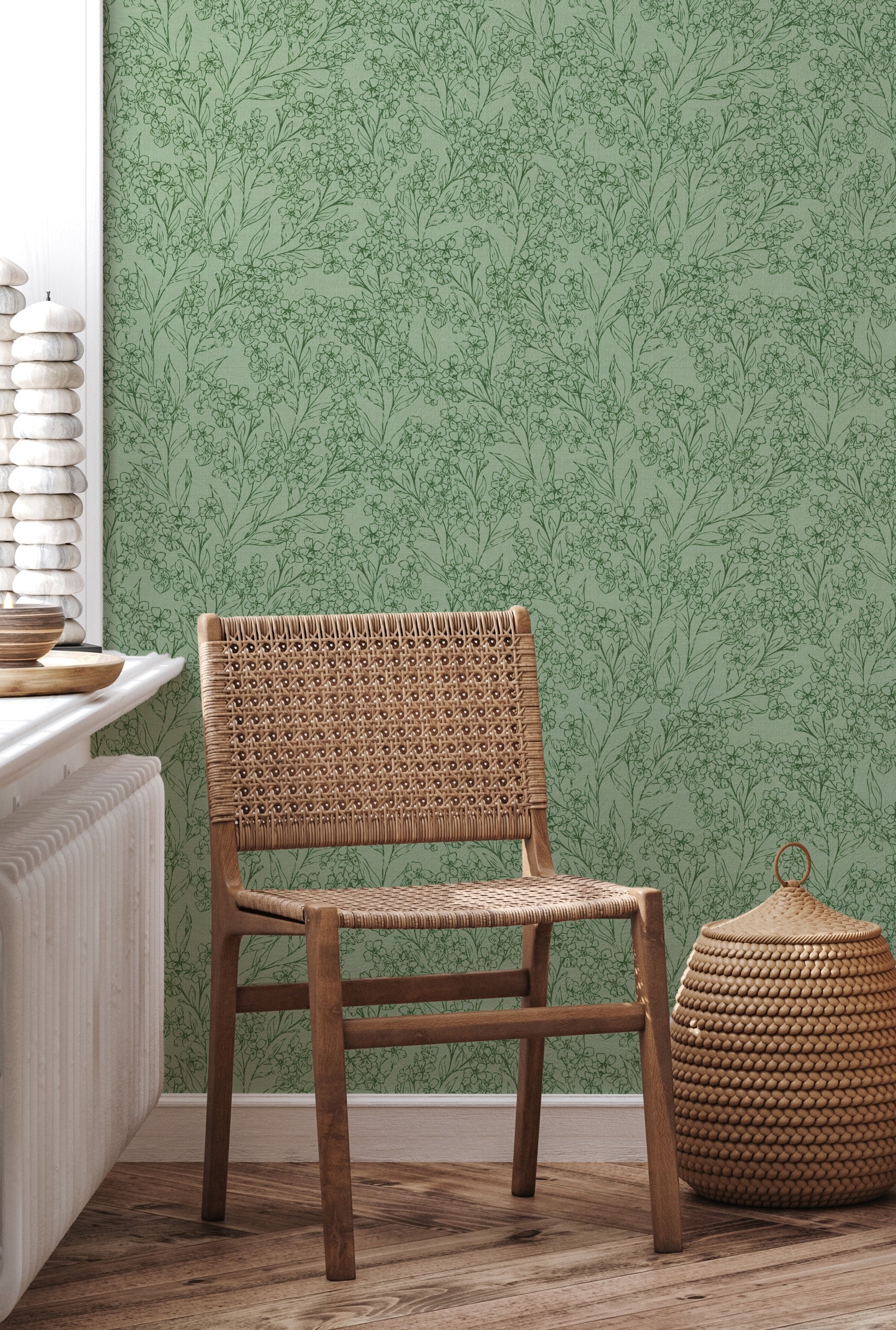 Prairie Floral Dark Green Wallpaper