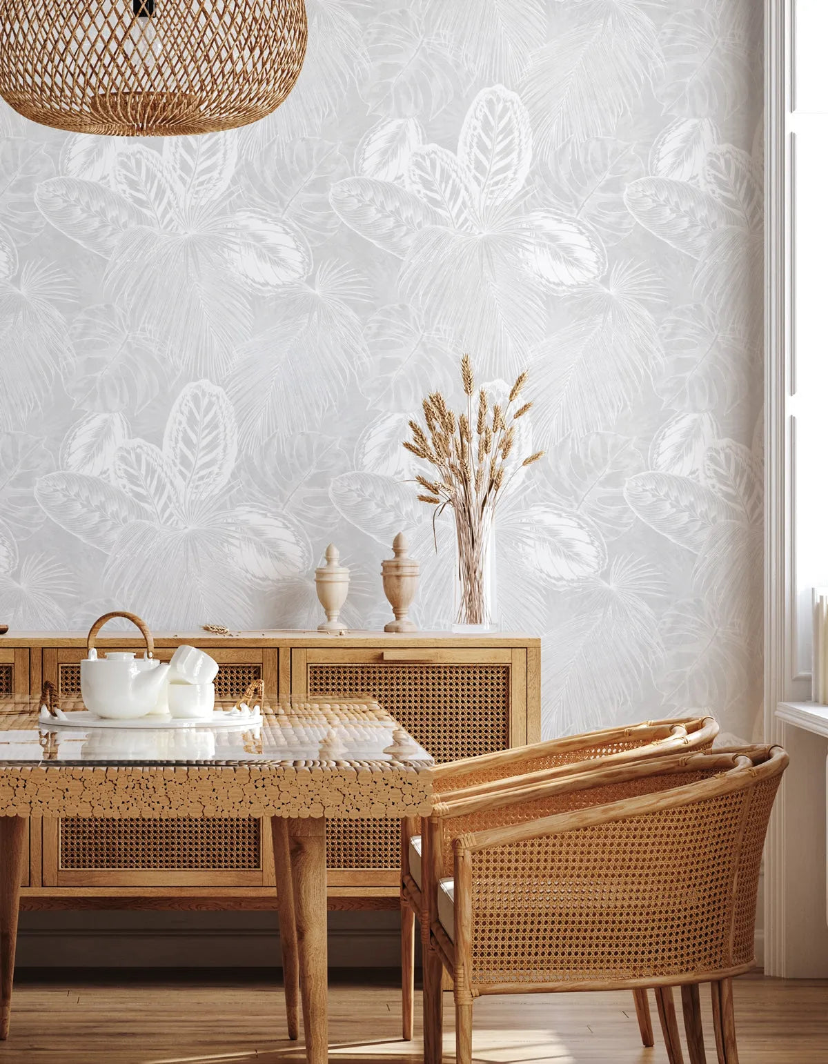 Tropical Lush Grey Wallpaper from Olive et Oriel where you can shop wallpaper and artworks online