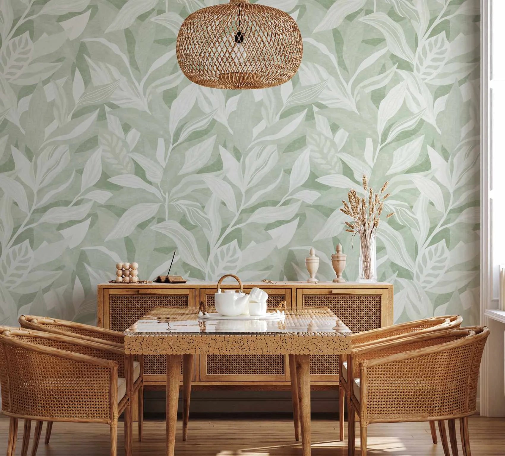 Luxe Leaf Sage Green Wallpaper from Olive et Oriel where you can shop wallpaper and artworks online