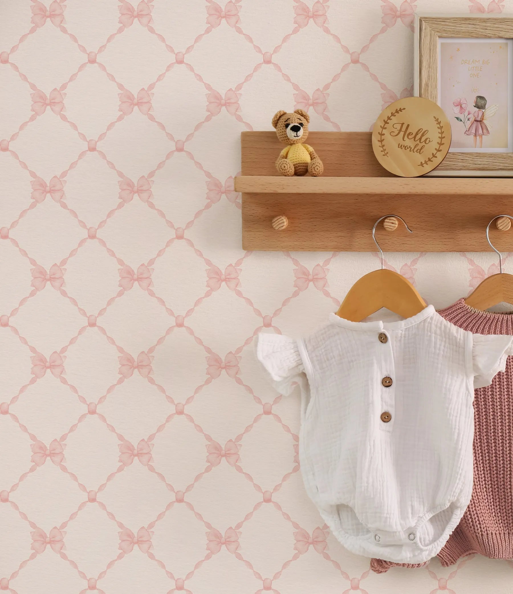 Sweet Trellis Bows Wallpaper from Olive et Oriel where you can shop wallpaper and artworks online