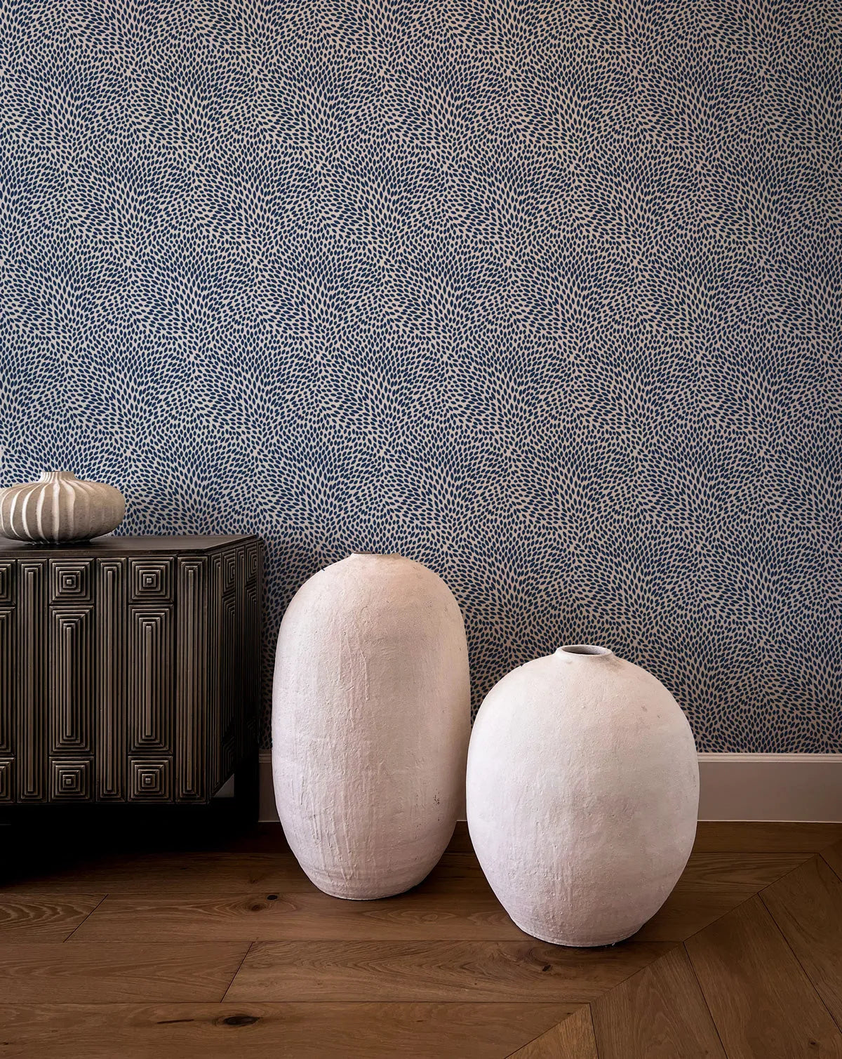 Aperol Navy Blue Wallpaper from Olive et Oriel where you can shop wallpaper and artworks online