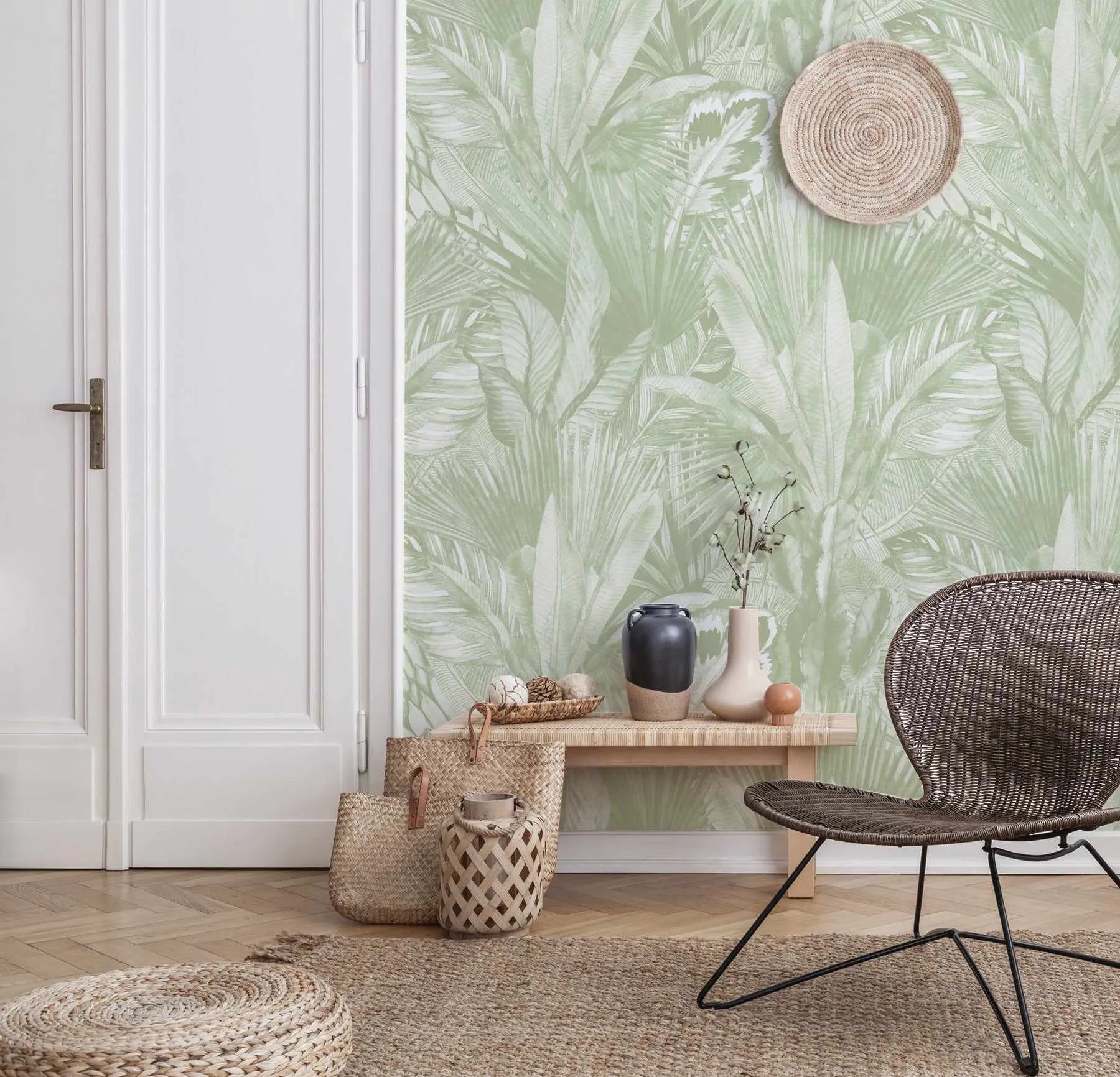 Rainforest Canopy Sage Green Wallpaper from Olive et Oriel where you can shop wallpaper and artworks online