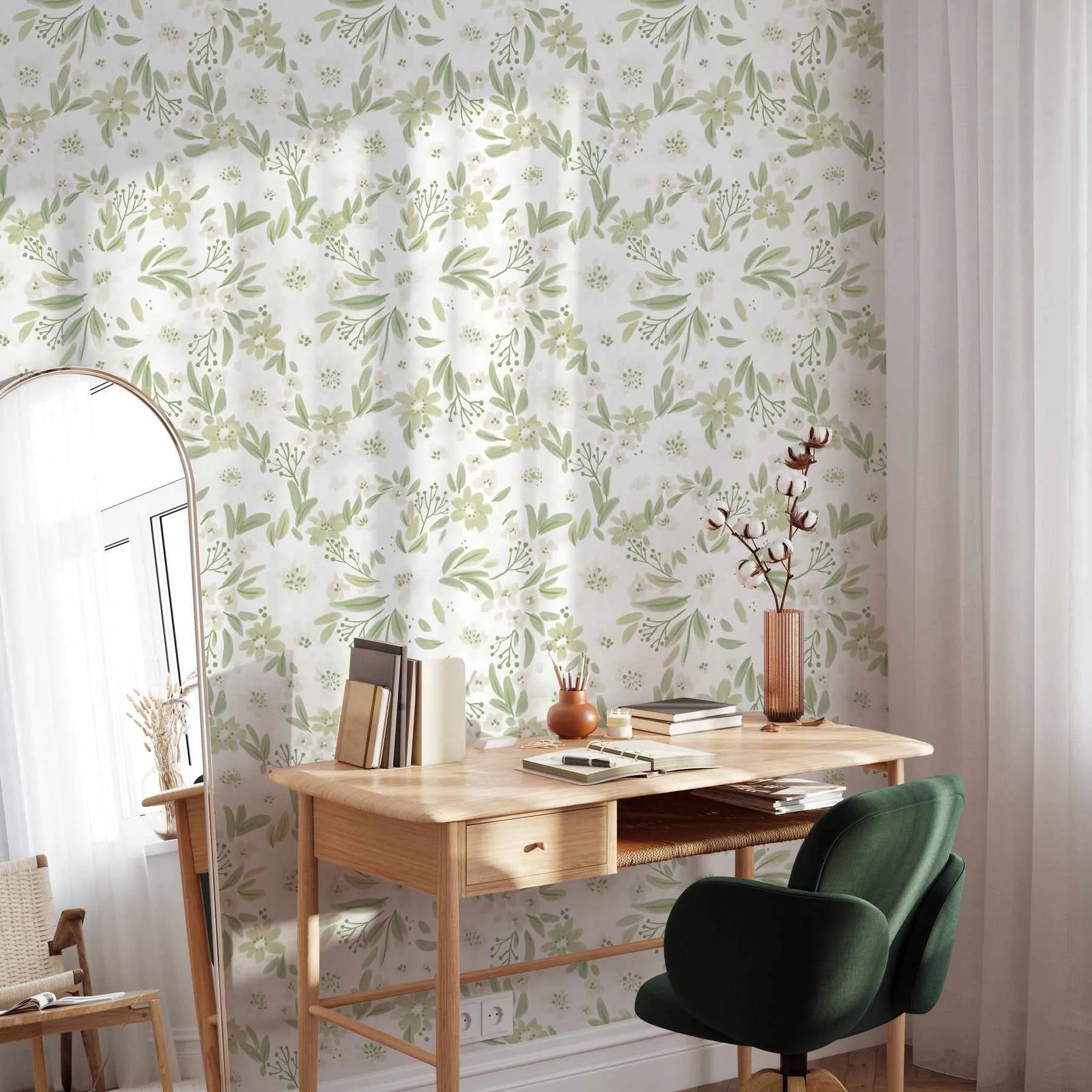 Garden Dreaming Sage Green Wallpaper from Olive et Oriel where you can shop wallpaper and artworks online