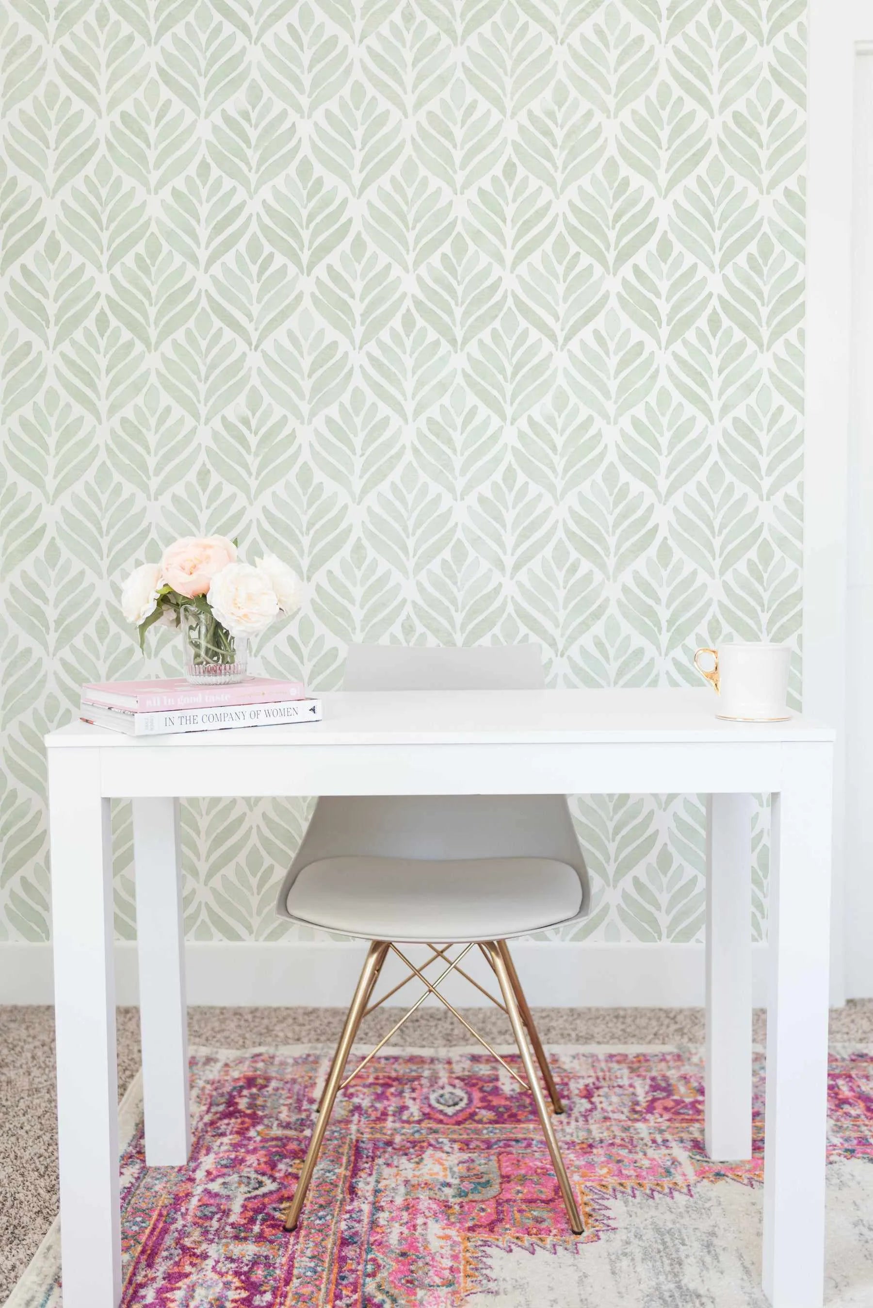 Watercolour Petal Sage Green Wallpaper from Olive et Oriel where you can shop wallpaper and artworks online