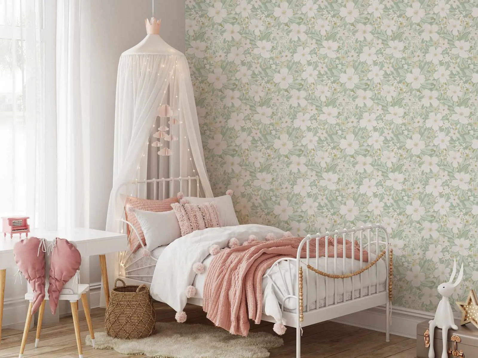 Floret Sage Green Wallpaper from Olive et Oriel where you can shop wallpaper and artworks online