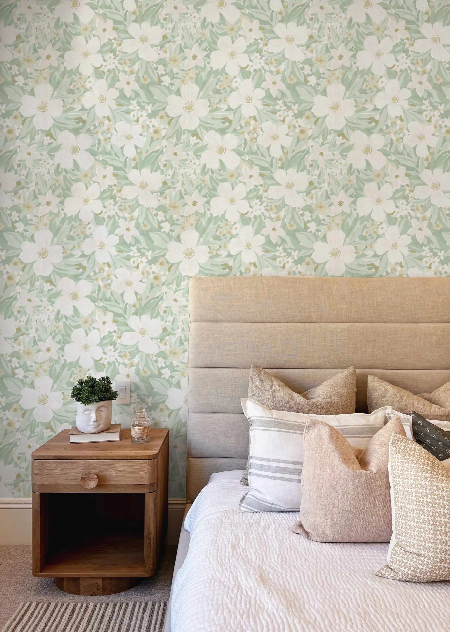 Floret Sage Green Wallpaper from Olive et Oriel where you can shop wallpaper and artworks online
