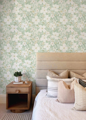 Floret Sage Green Wallpaper from Olive et Oriel where you can shop wallpaper and artworks online