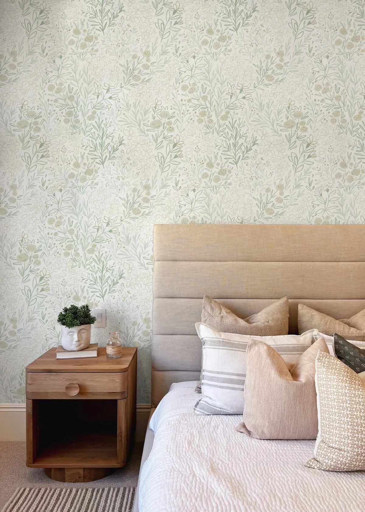 Floral Sketch Sage Green Wallpaper from Olive et Oriel where you can shop wallpaper and artworks online