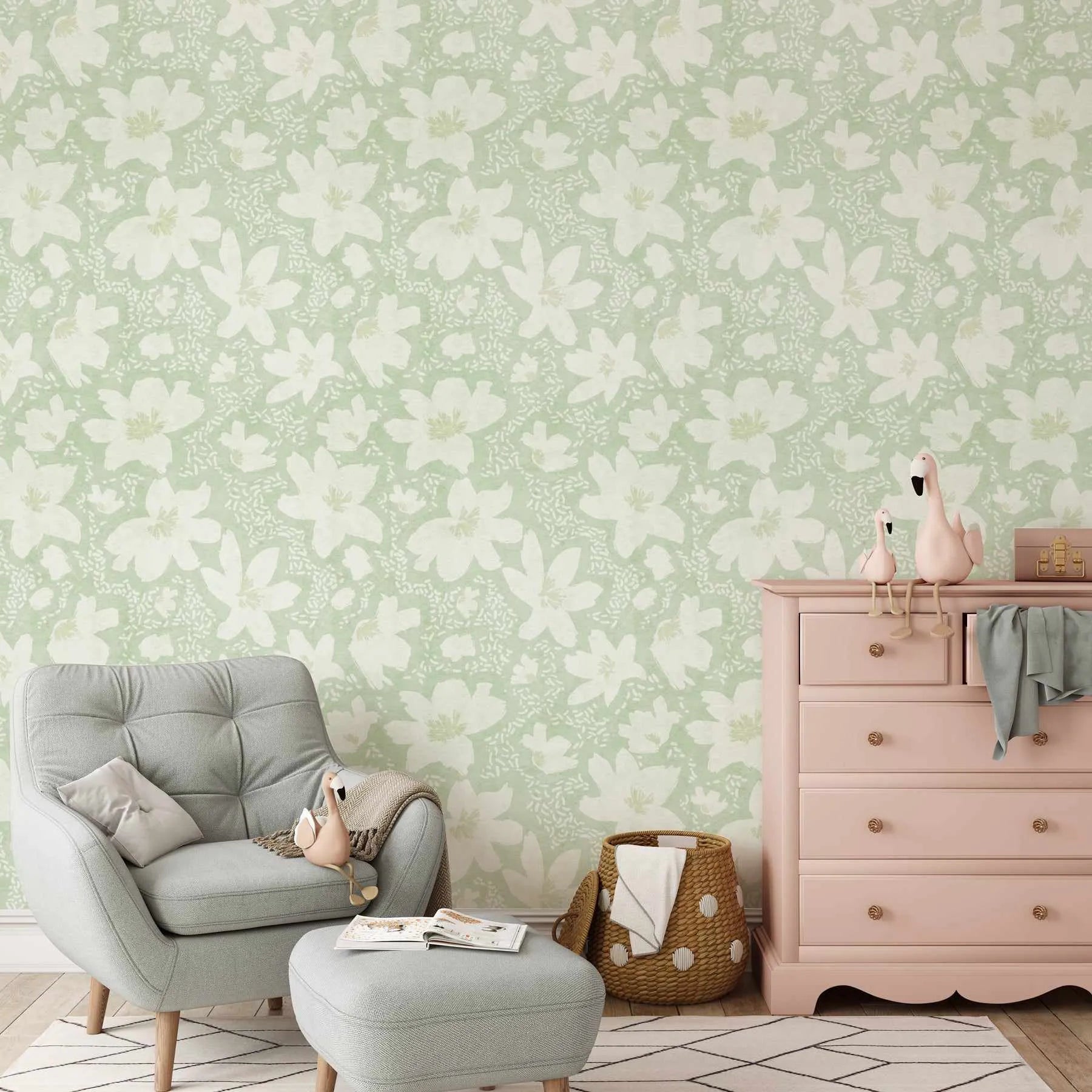 Spring Florals Sage Green Wallpaper from Olive et Oriel where you can shop wallpaper and artworks online