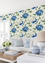 Garden Carnations in Hamptons Blue Wallpaper