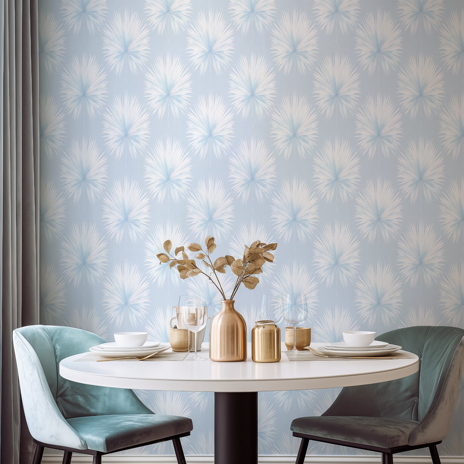 Coastal Fan Palm in Light Blue Wallpaper